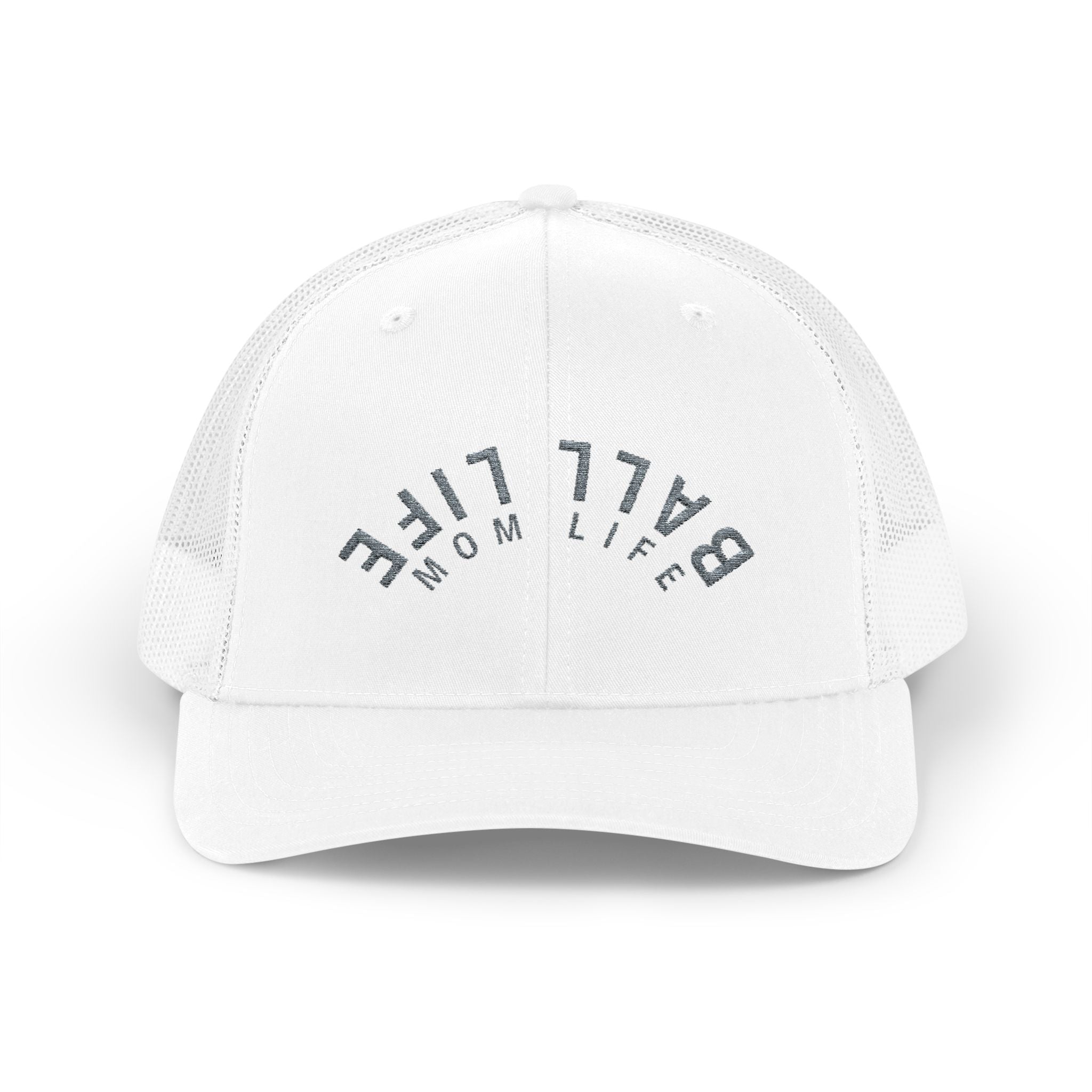 Embroidered Upside Down Snapback Trucker Cap - Ball Life Mom Life Hat