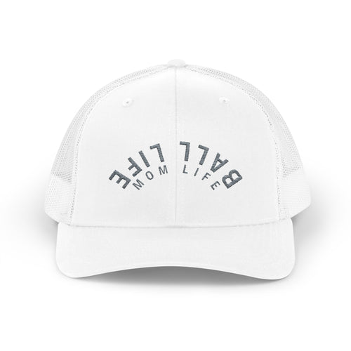 Embroidered Upside Down Snapback Trucker Cap - Ball Life Mom Life Hat