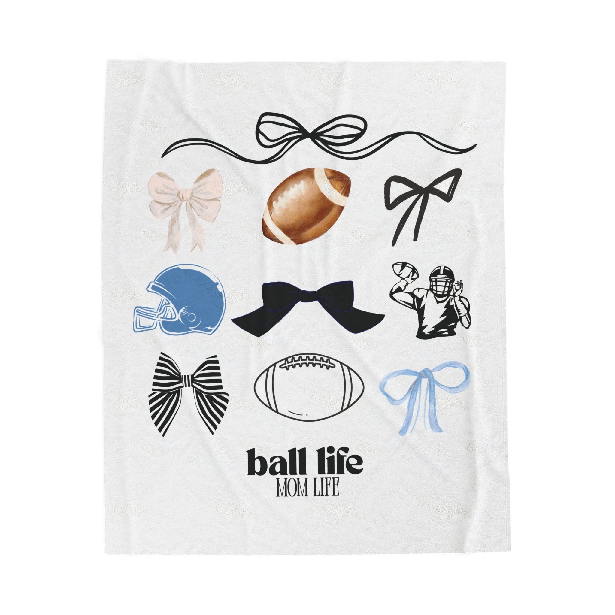 Velveteen Plush Blanket - Football Mom Throw with Bows & Hearts