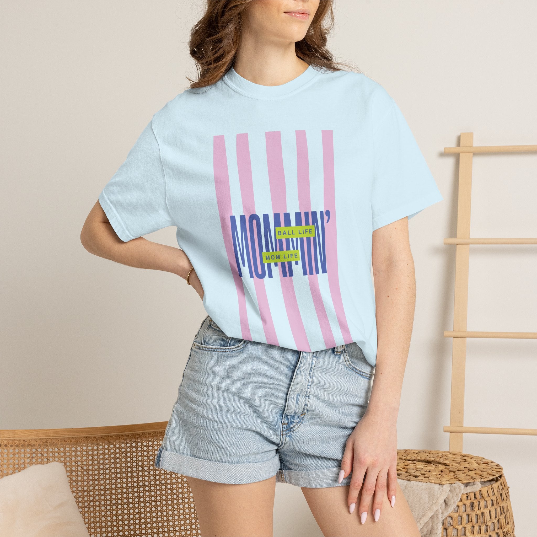 Pink Stripe T-Shirt - Mom Life Ball Life Tee