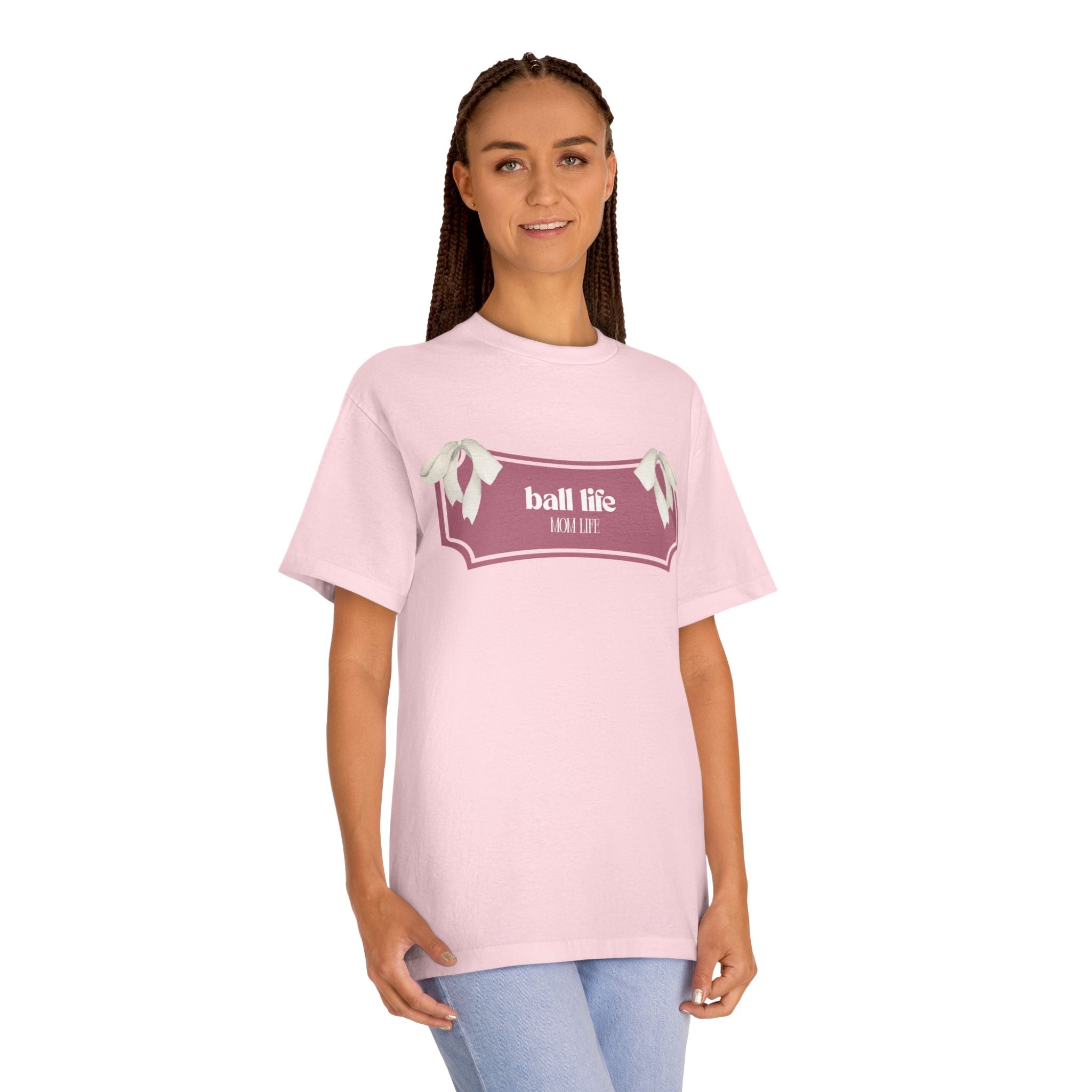 Mom Life Ball Life Ribbon Graphic Tee