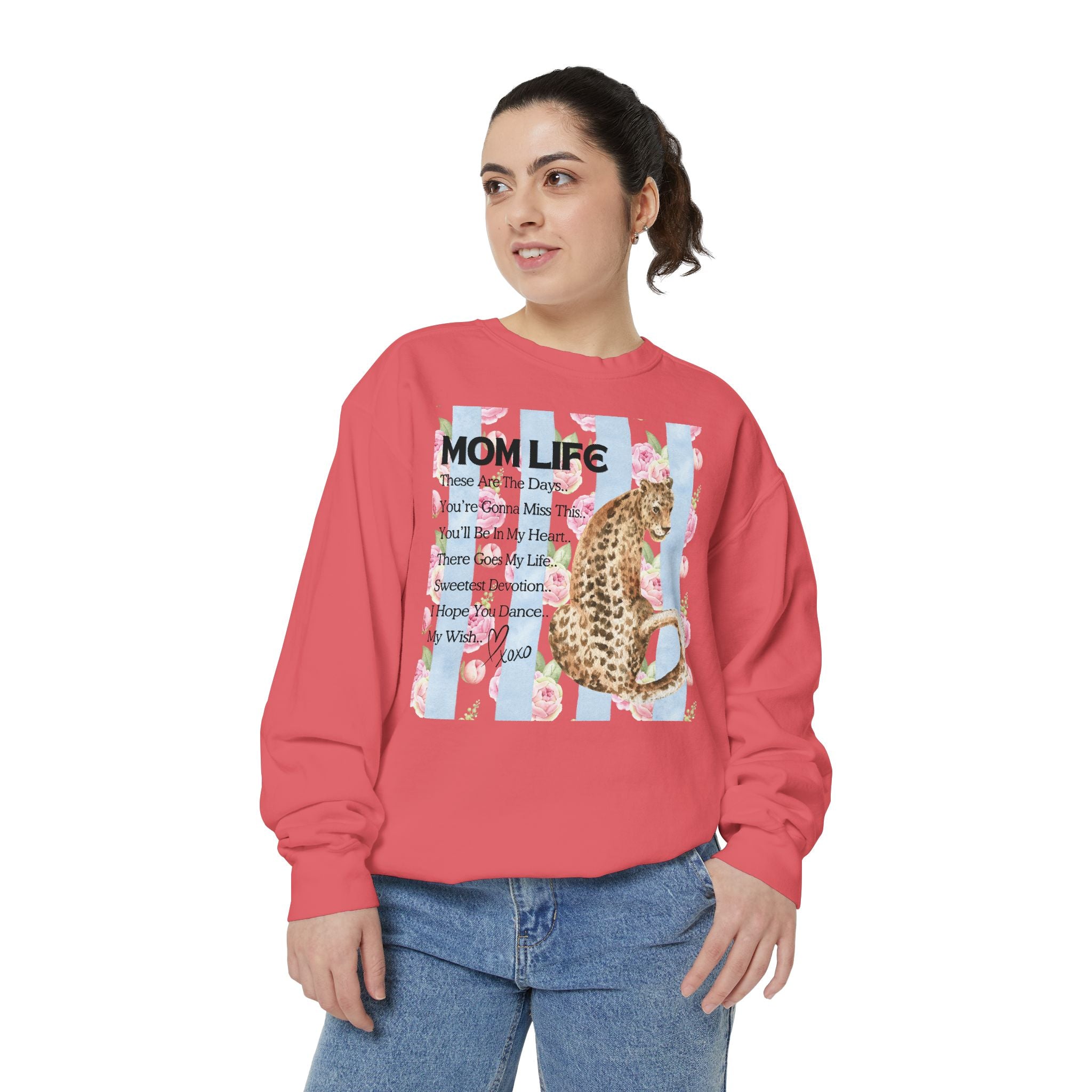 Mom Life Leopard Print Sweatshirt - Floral Striped Song Title Crewneck
