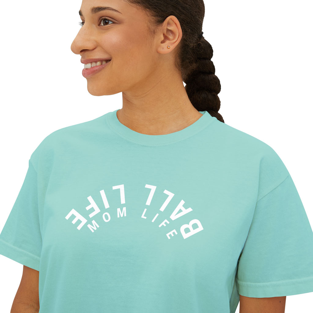Boxy Tee — Ball Life Mom Life Upside Down Logo Women's Crop T-Shirt