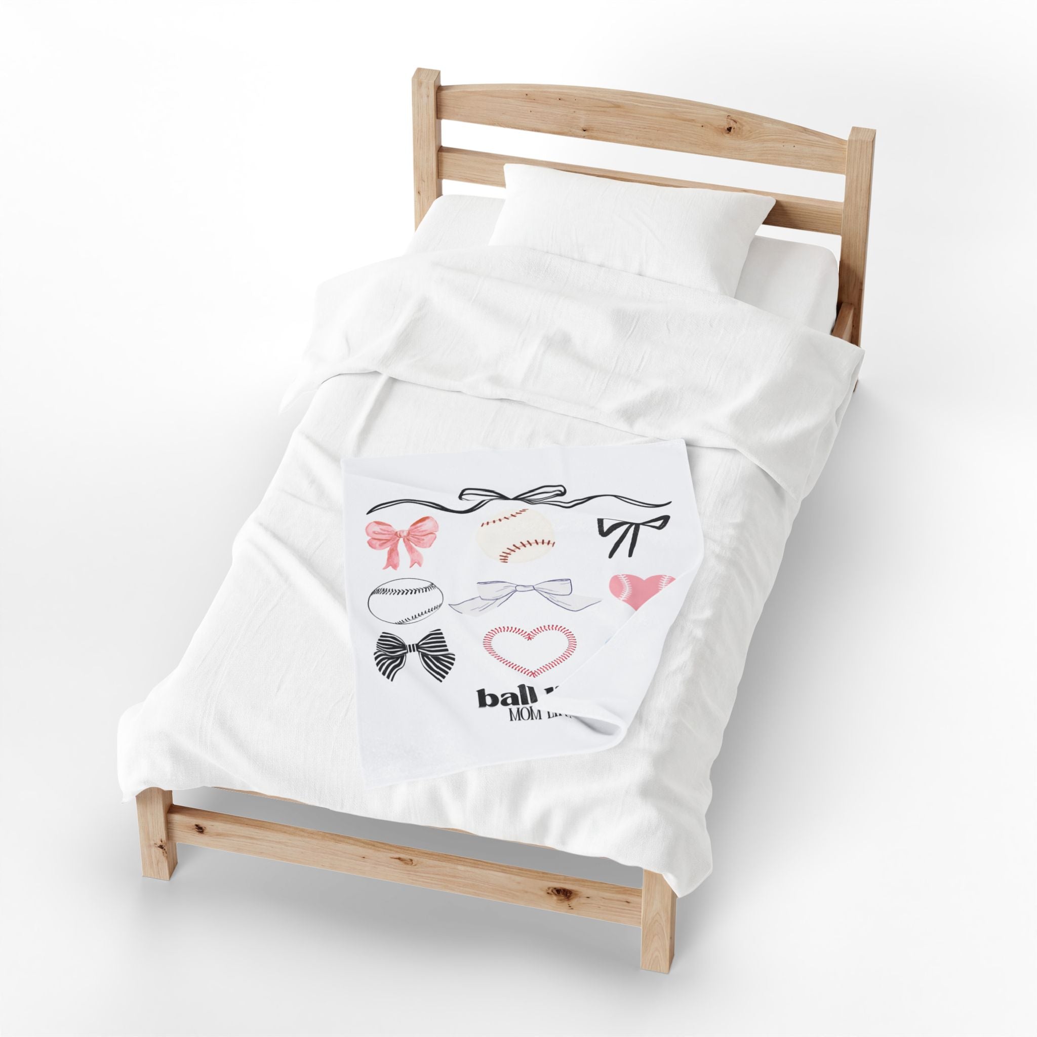 Velveteen Plush Blanket - Baseball Mom Throw with Bows & Hearts