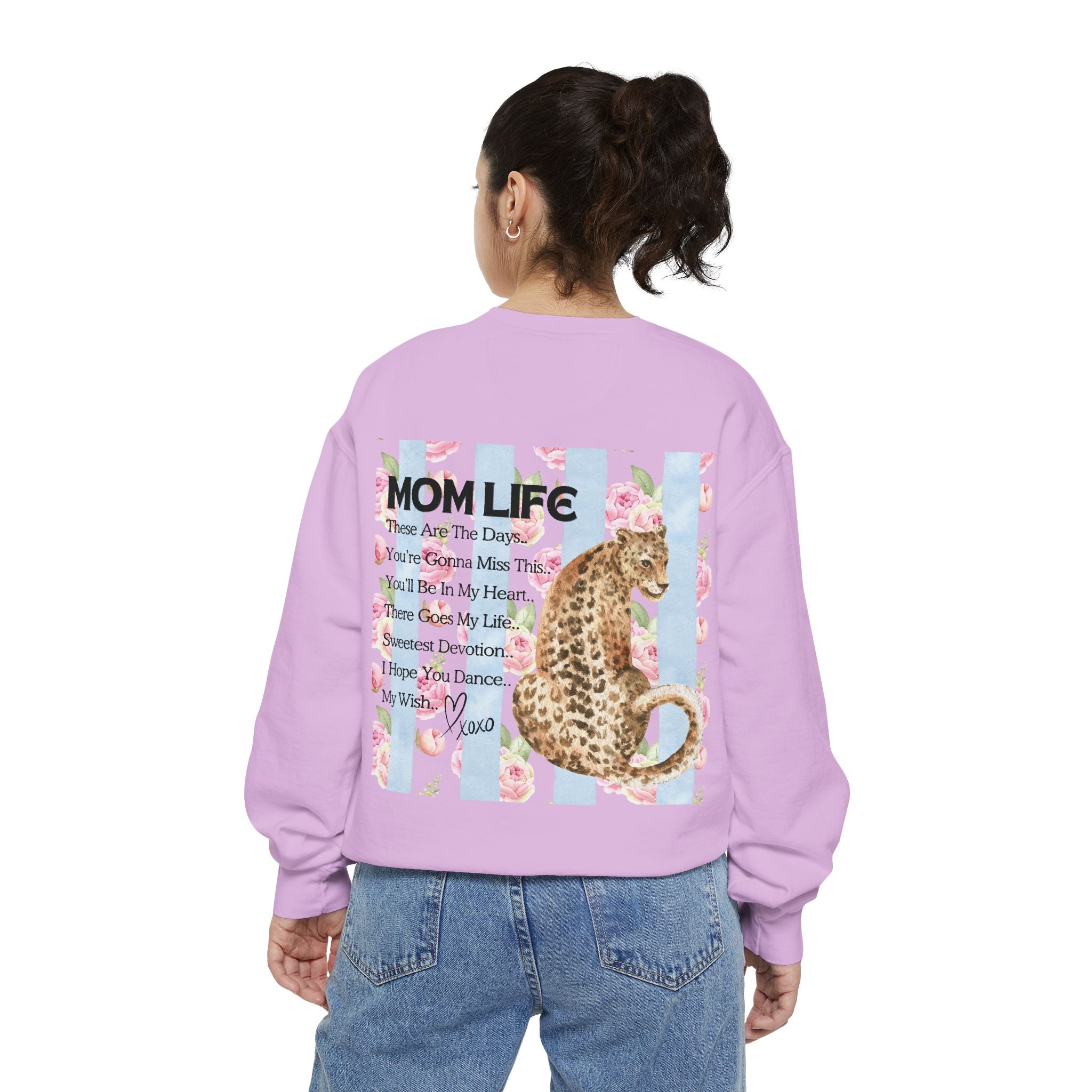 Mom Life Leopard Print Sweatshirt - Floral Striped Song Title Crewneck