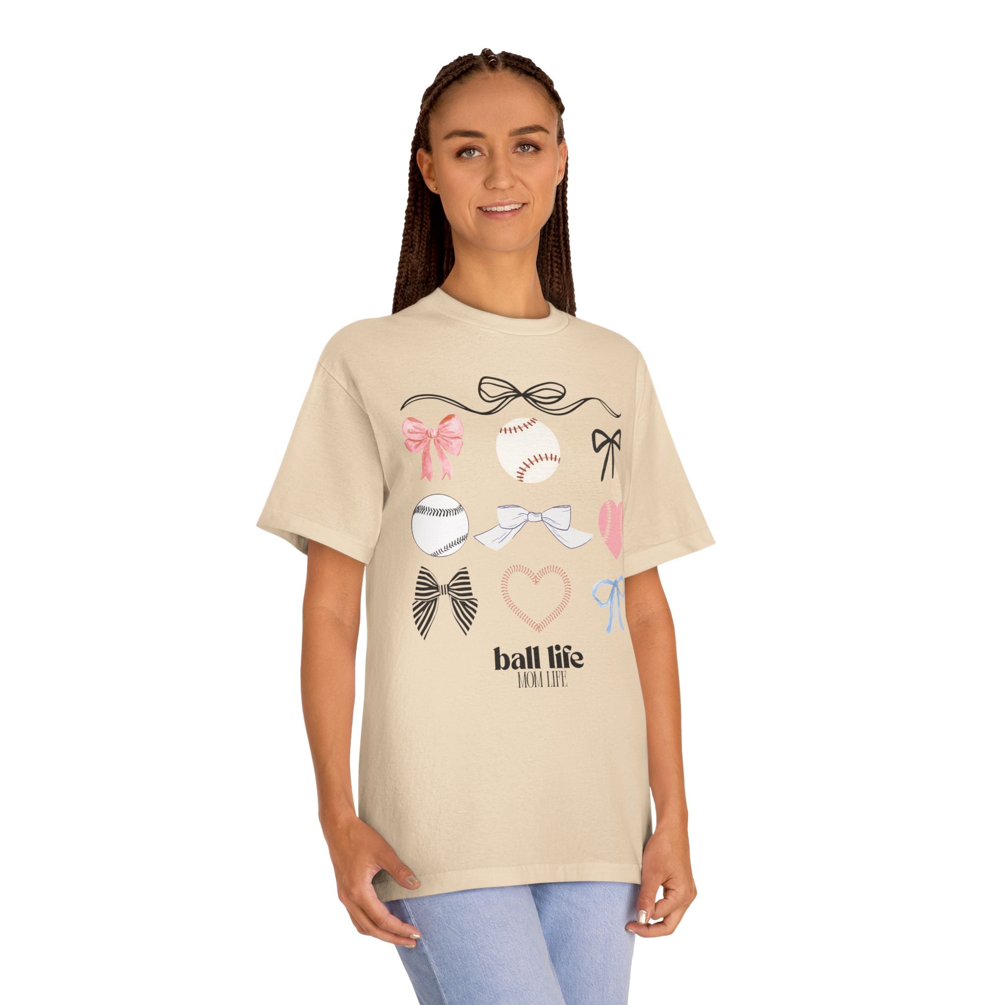 Baseball Bow Graphic Tee — "Ball Life" Bows & Heart Sports Shirt