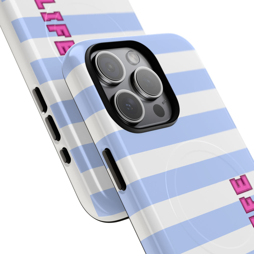 Phone Case — "Ball Life is Mom Life" Magnetic Tough Case Blue Stripes Pink Font