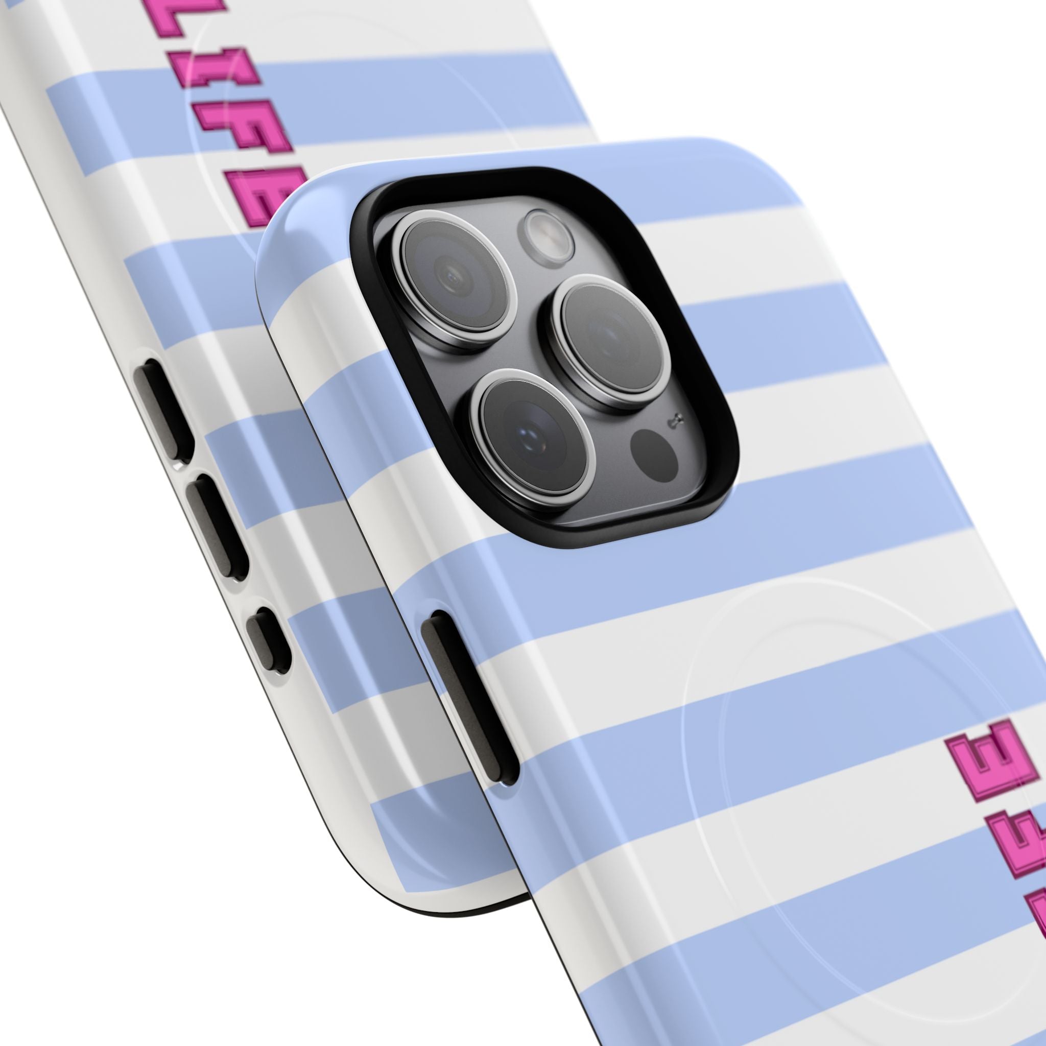 Phone Case — "Ball Life is Mom Life" Magnetic Tough Case Blue Stripes Pink Font