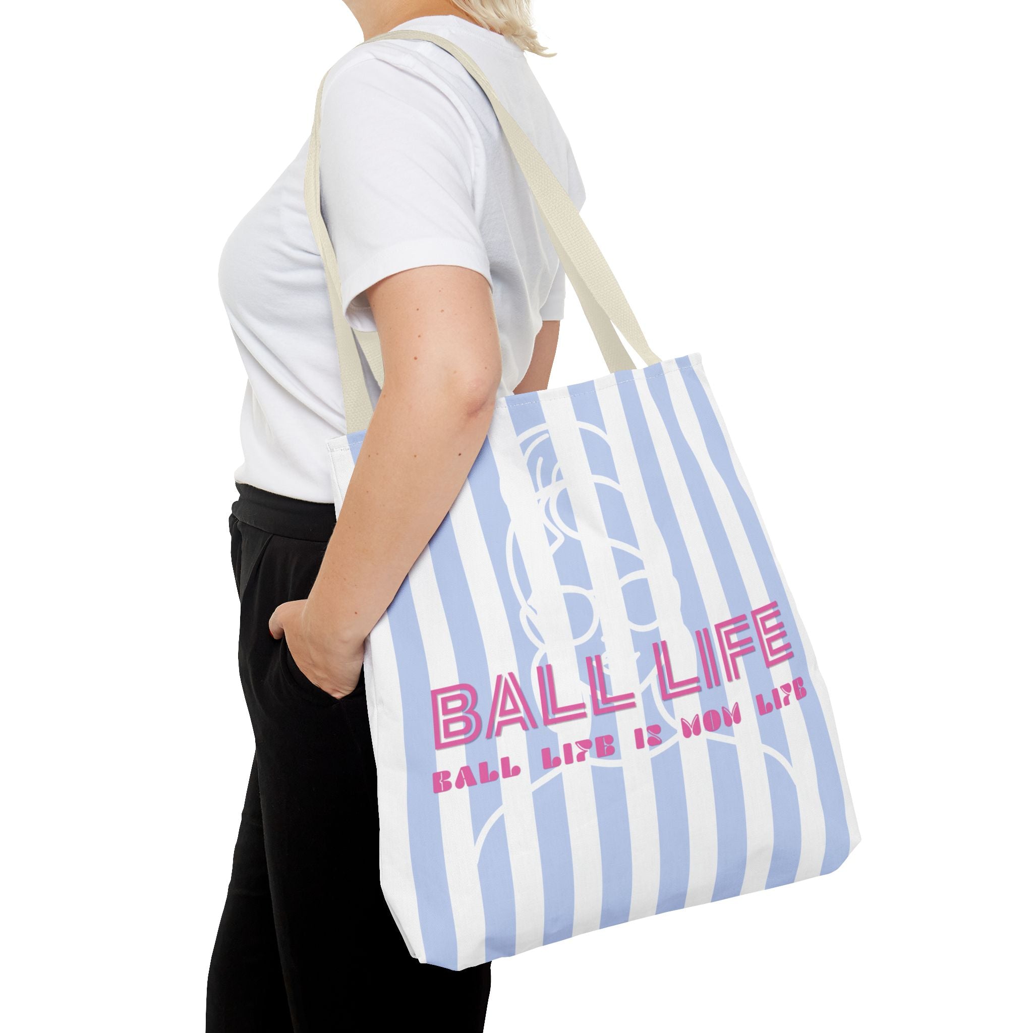 Ball Life Striped Tote Bag — Blue & Pink Athletic Lifestyle Tote