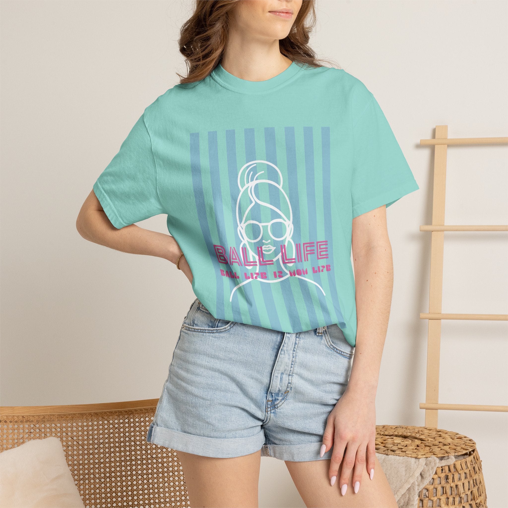 Ball Life Mom Life Striped Graphic T-Shirt