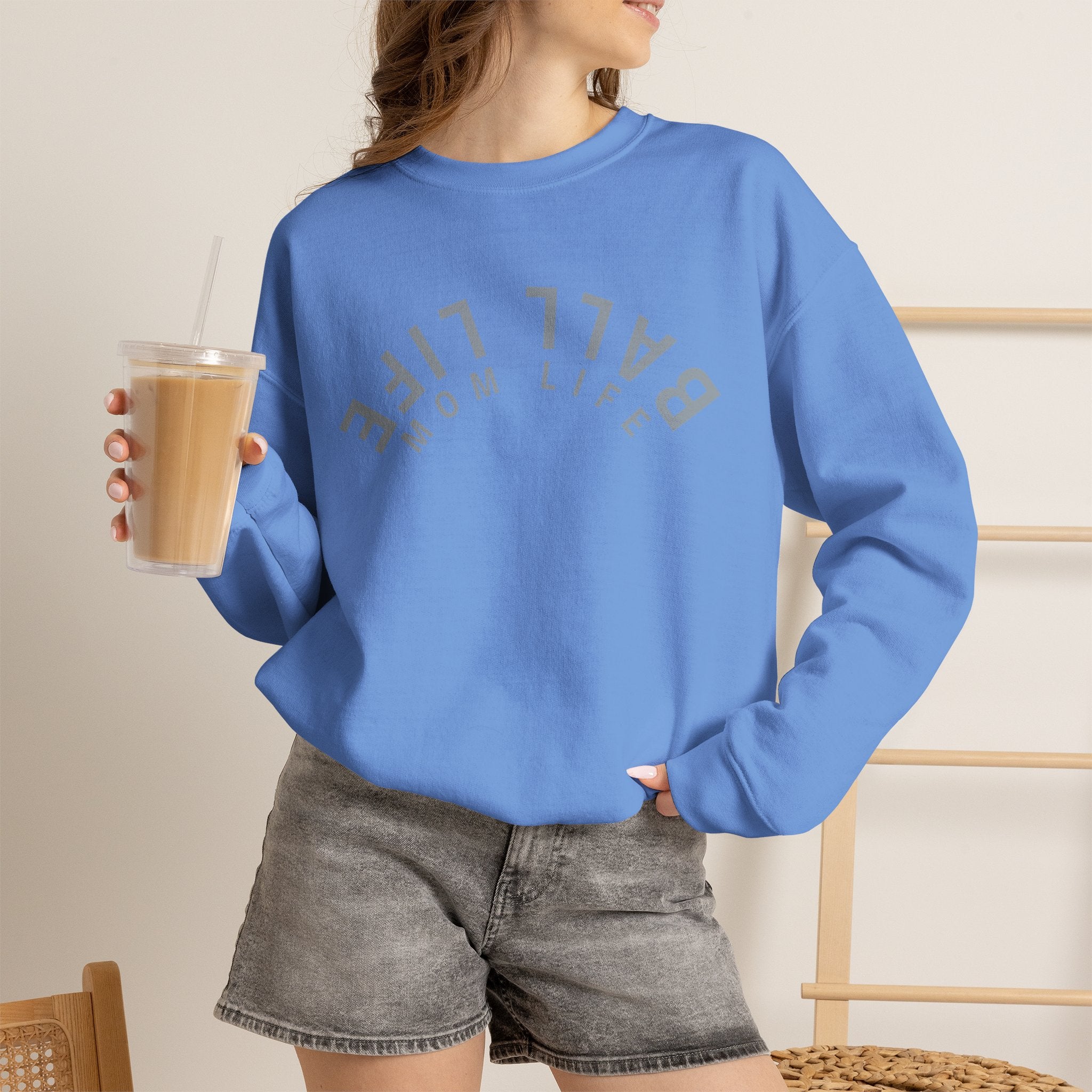 Crewneck Sweatshirt for Mom — Ball Life Mom Life Minimal Athletic Sweatshirt