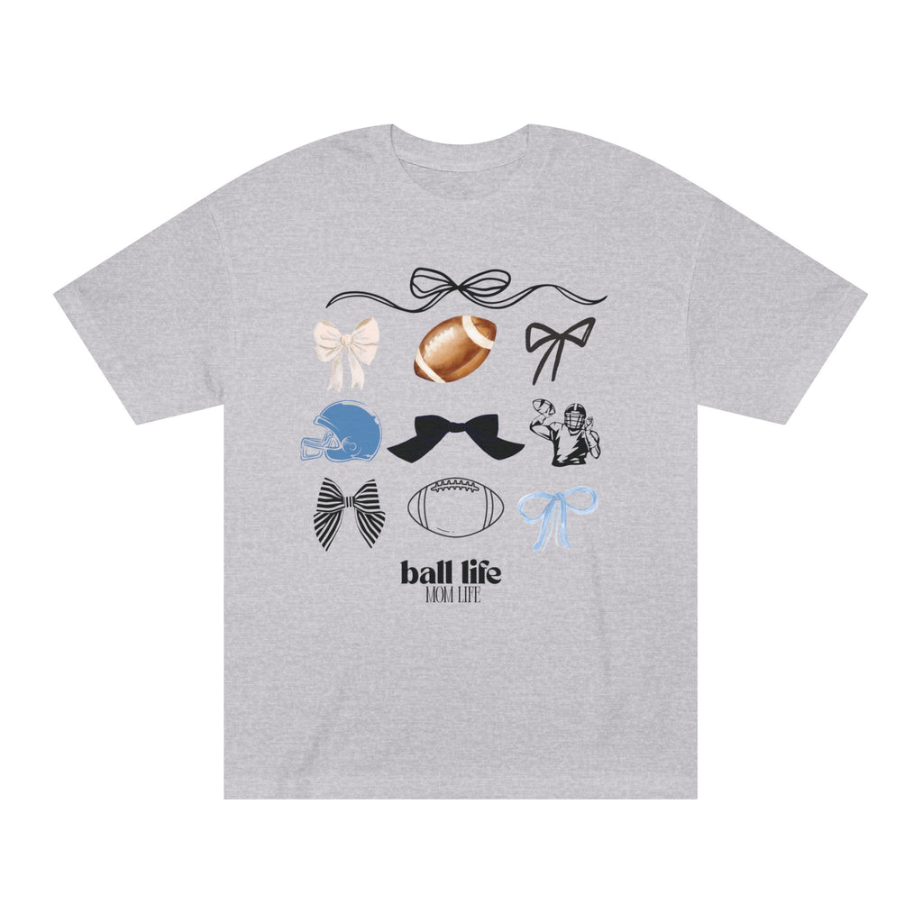Football Mom Life Tee — Bow & Football Graphic Shirt