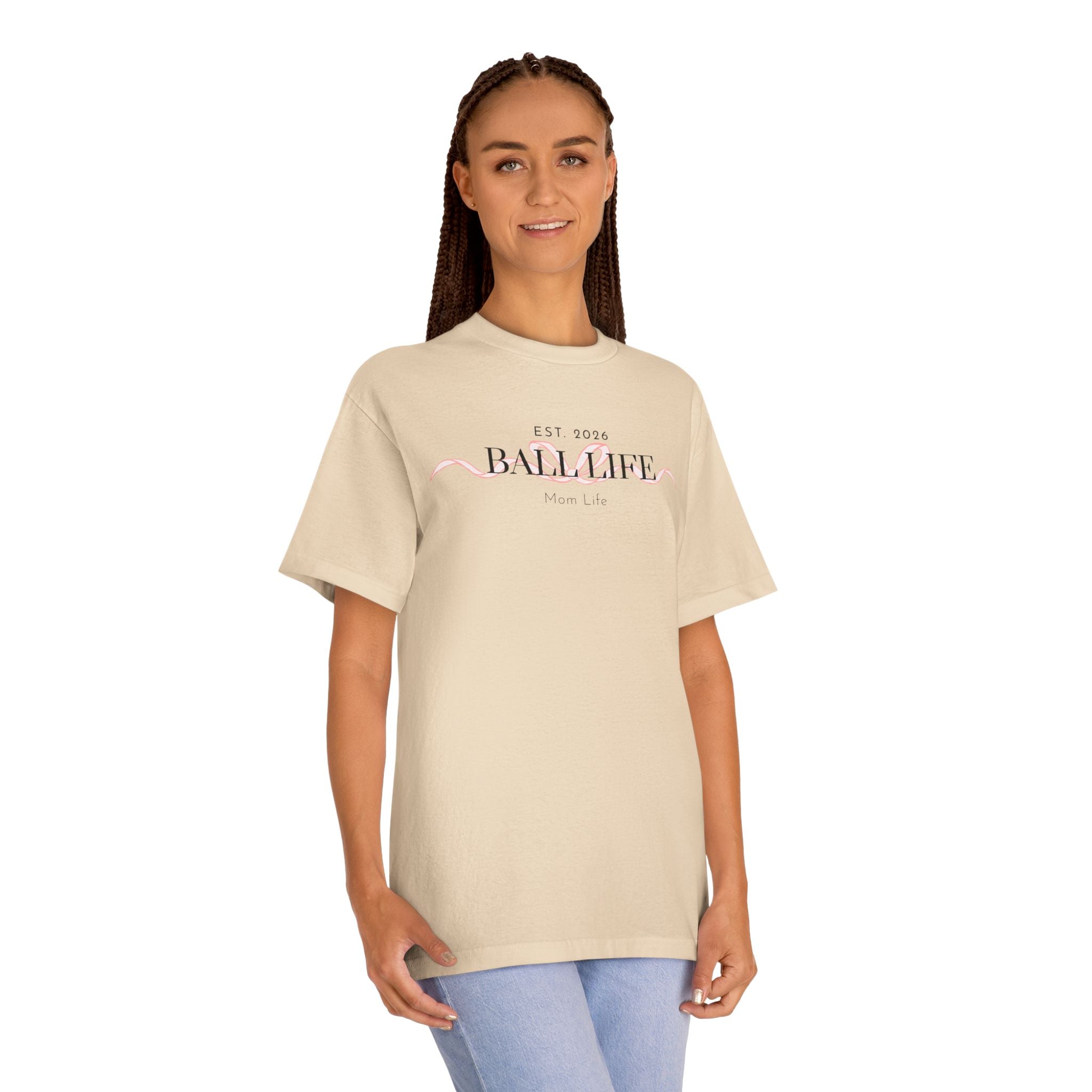 Bow Mom Life Tee — Est. 2026 Minimalist 'Ball Life Mom Life' Graphic T-Shirt