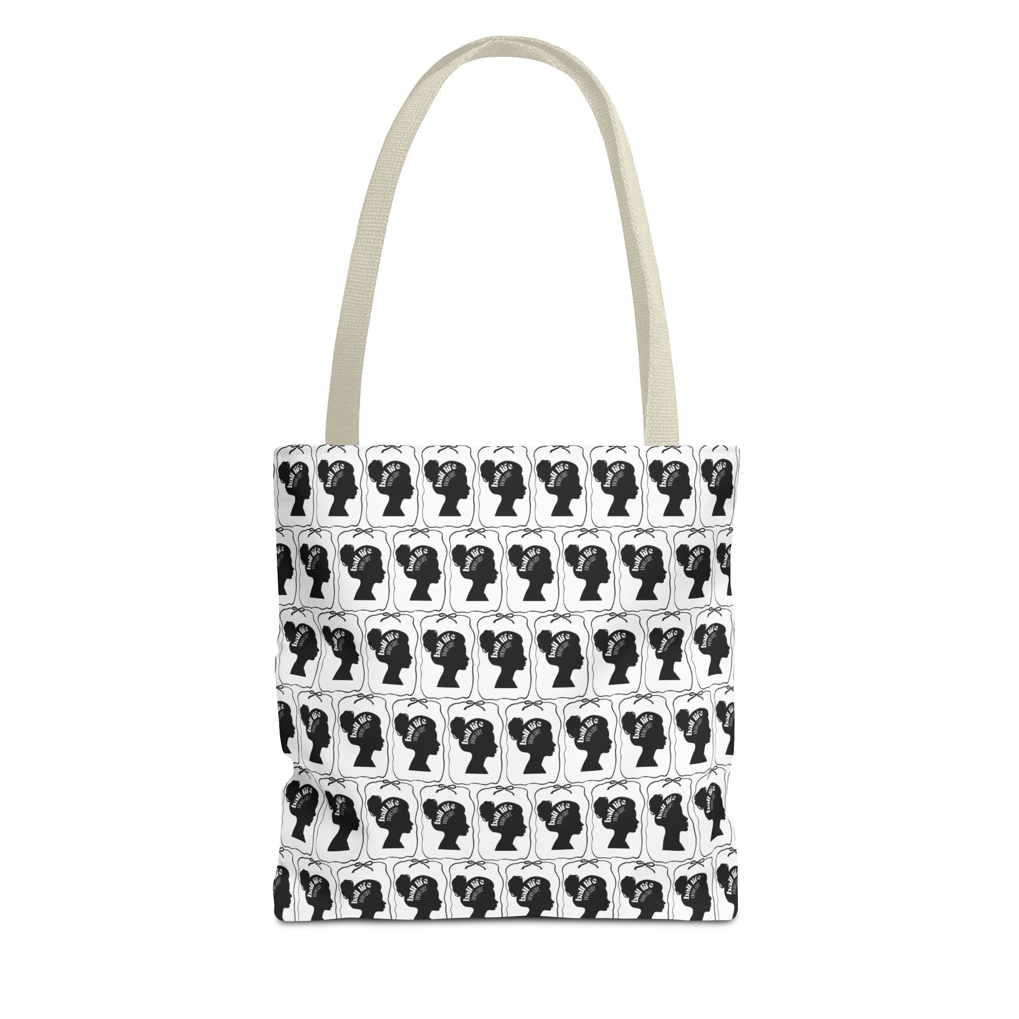 Black Pattern Tote Bag — Repeating Silhouette All-Over Print Ball Life Mom Life Graphic