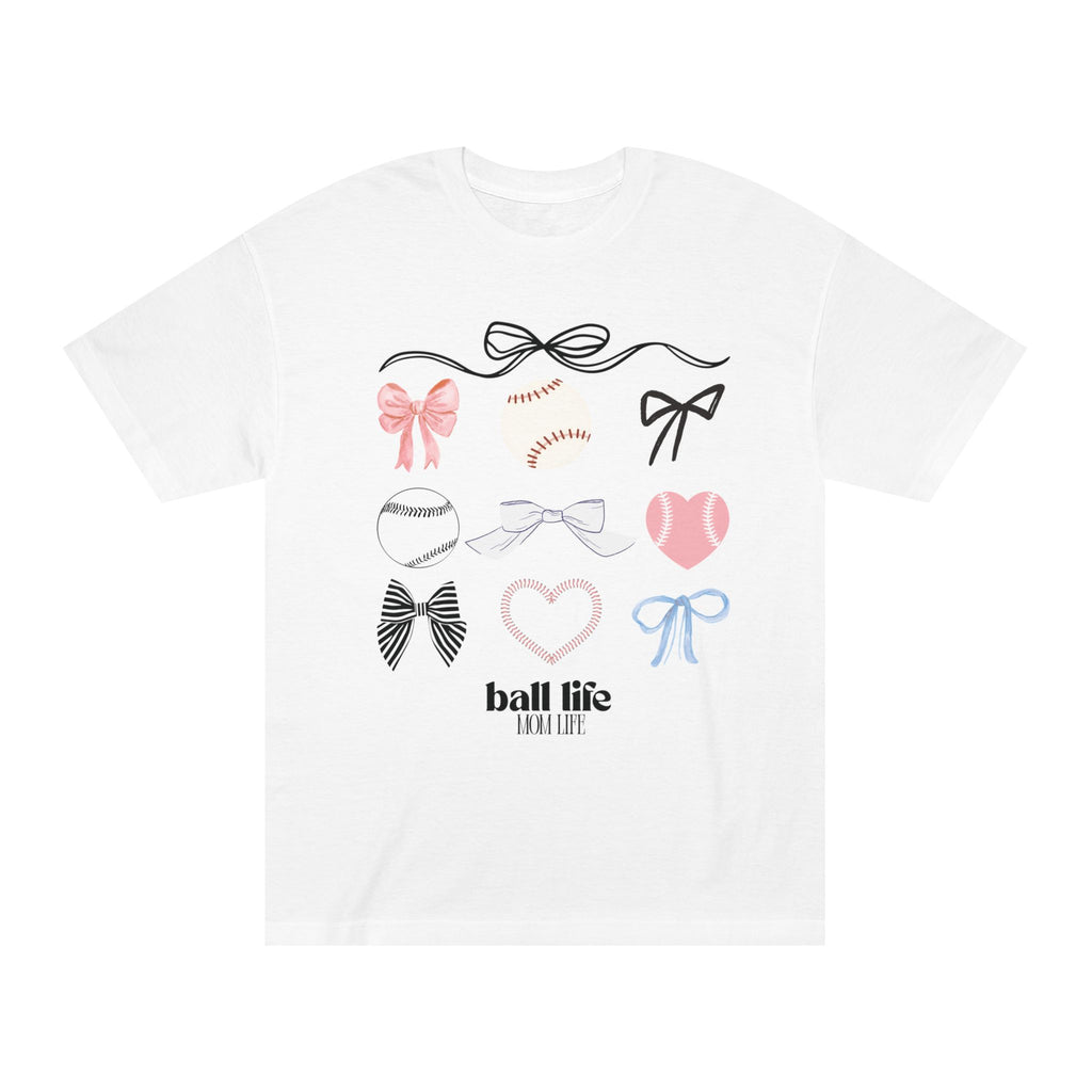 Baseball Bow Graphic Tee — "Ball Life" Bows & Heart Sports Shirt