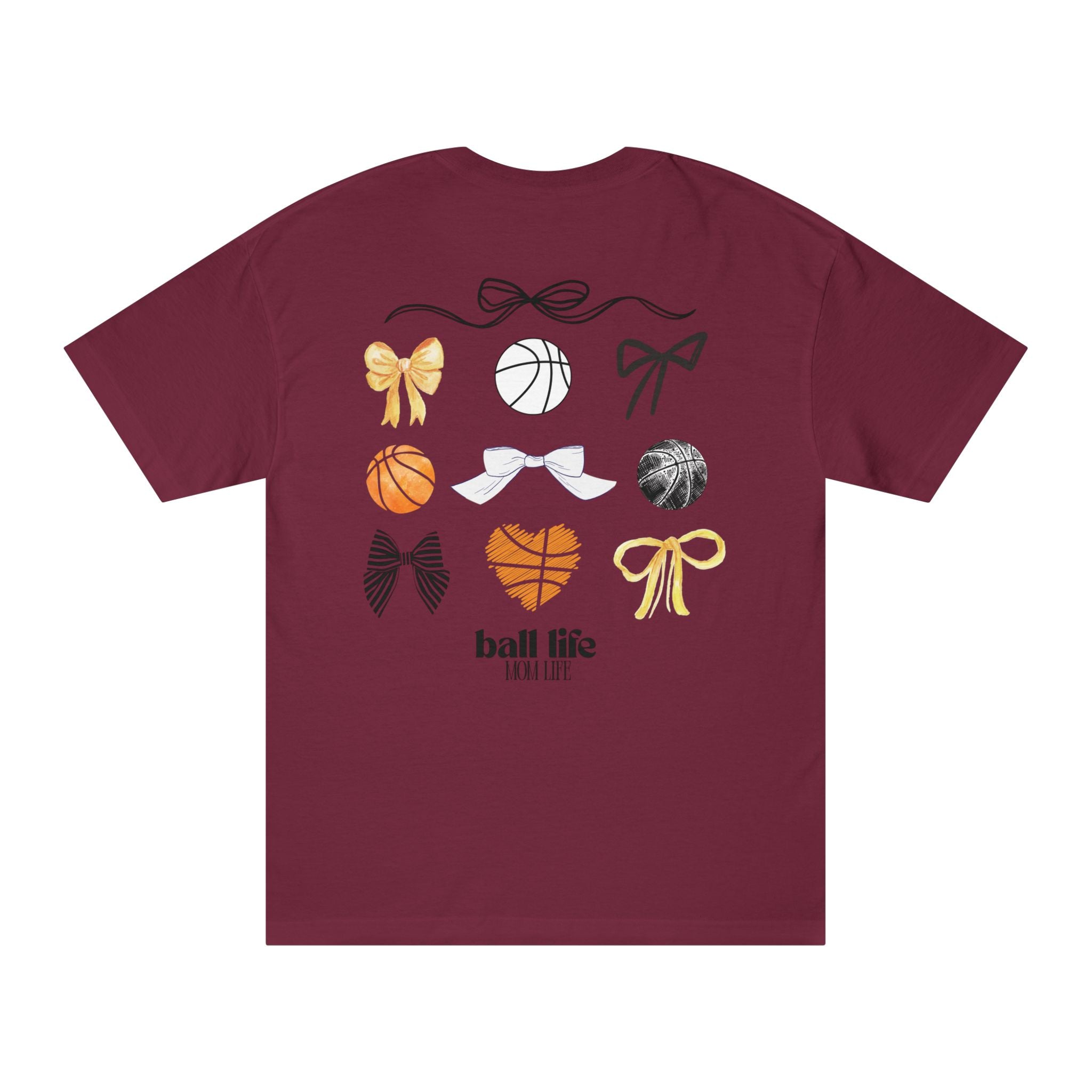 Basketball Bow Tee — "Ball Life Mom Life" Graphic Cotton T‑Shirt