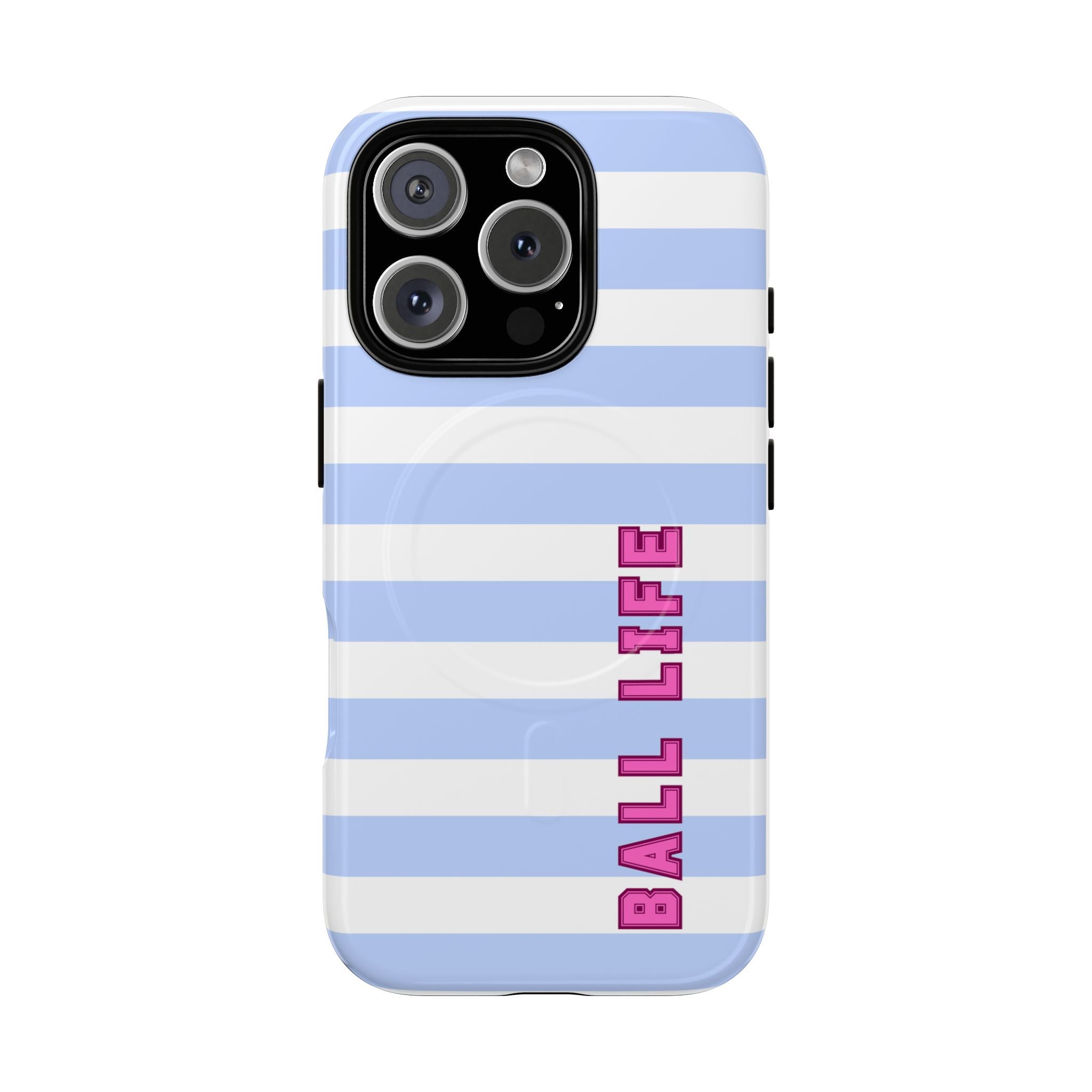 Phone Case — "Ball Life is Mom Life" Magnetic Tough Case Blue Stripes Pink Font