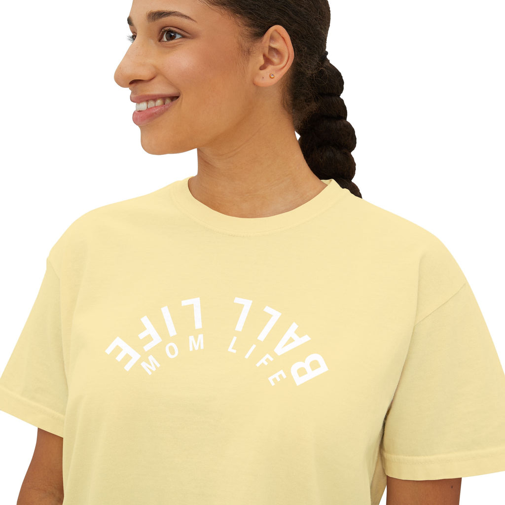 Boxy Tee — Ball Life Mom Life Upside Down Logo Women's Crop T-Shirt