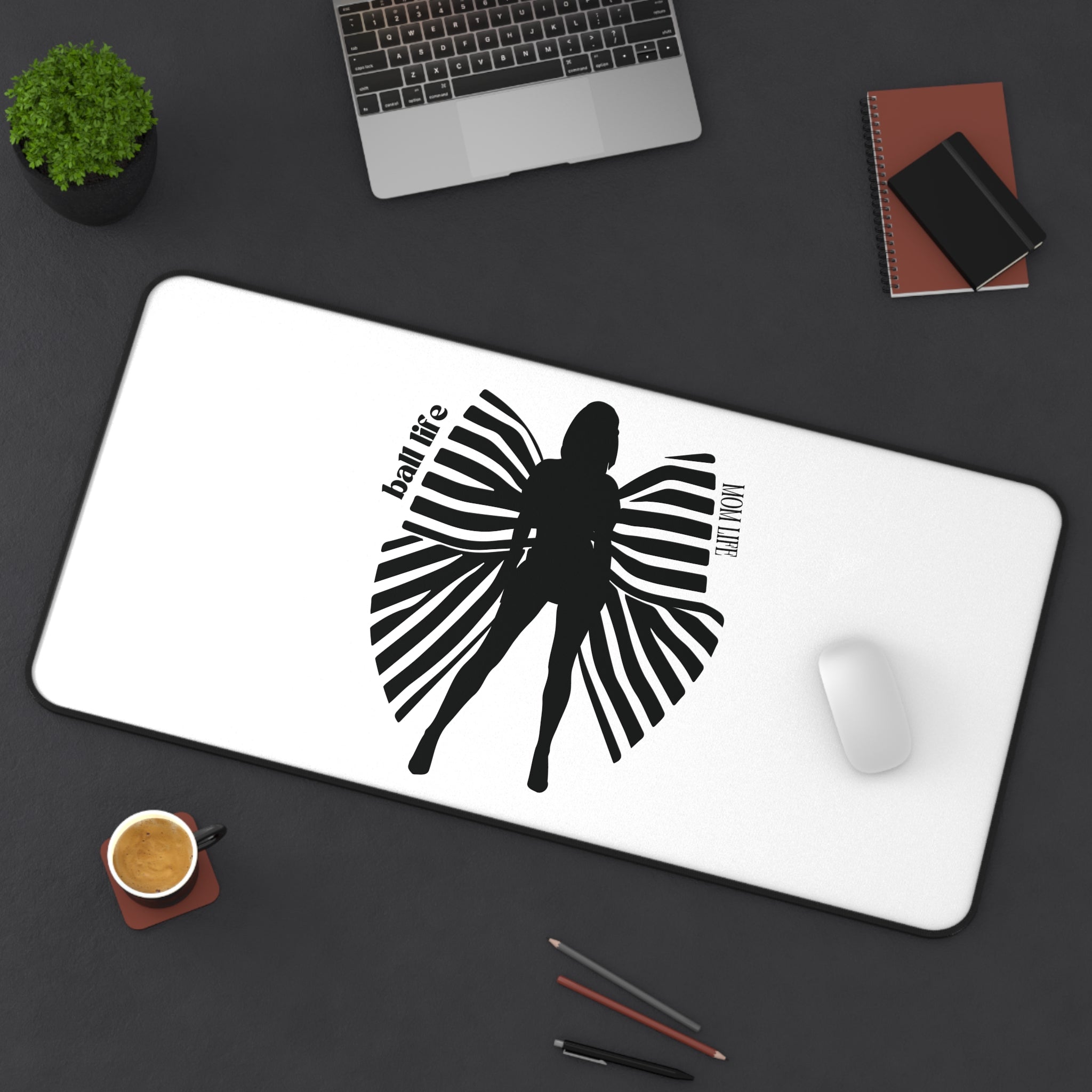 Silhouette and Bow Desk Mat — 'Ball Life Mom Life' Graphic Mouse Pad