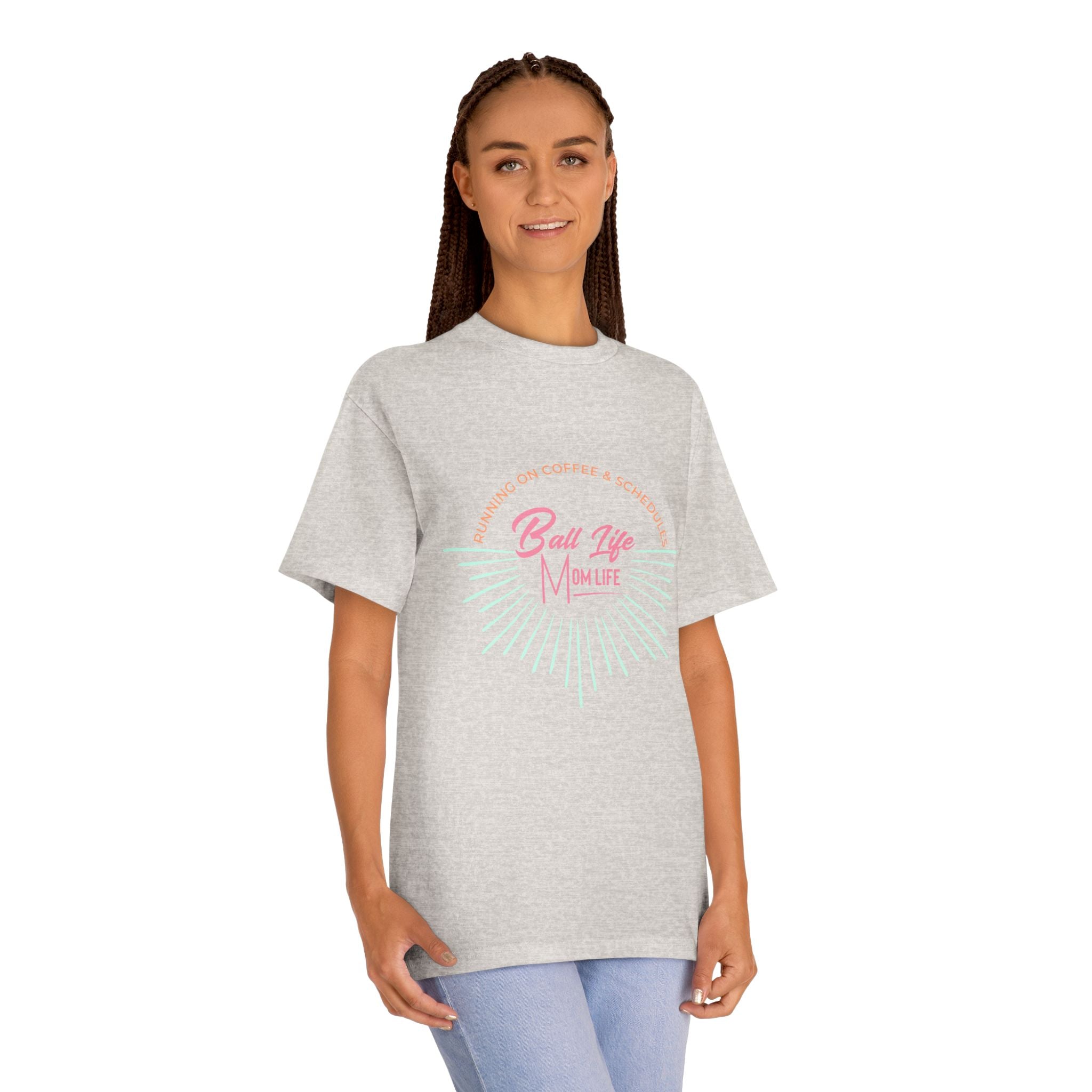 Ball Life Mom Life Graphic Tee — Running on Coffee & Schedules Retro Vibe