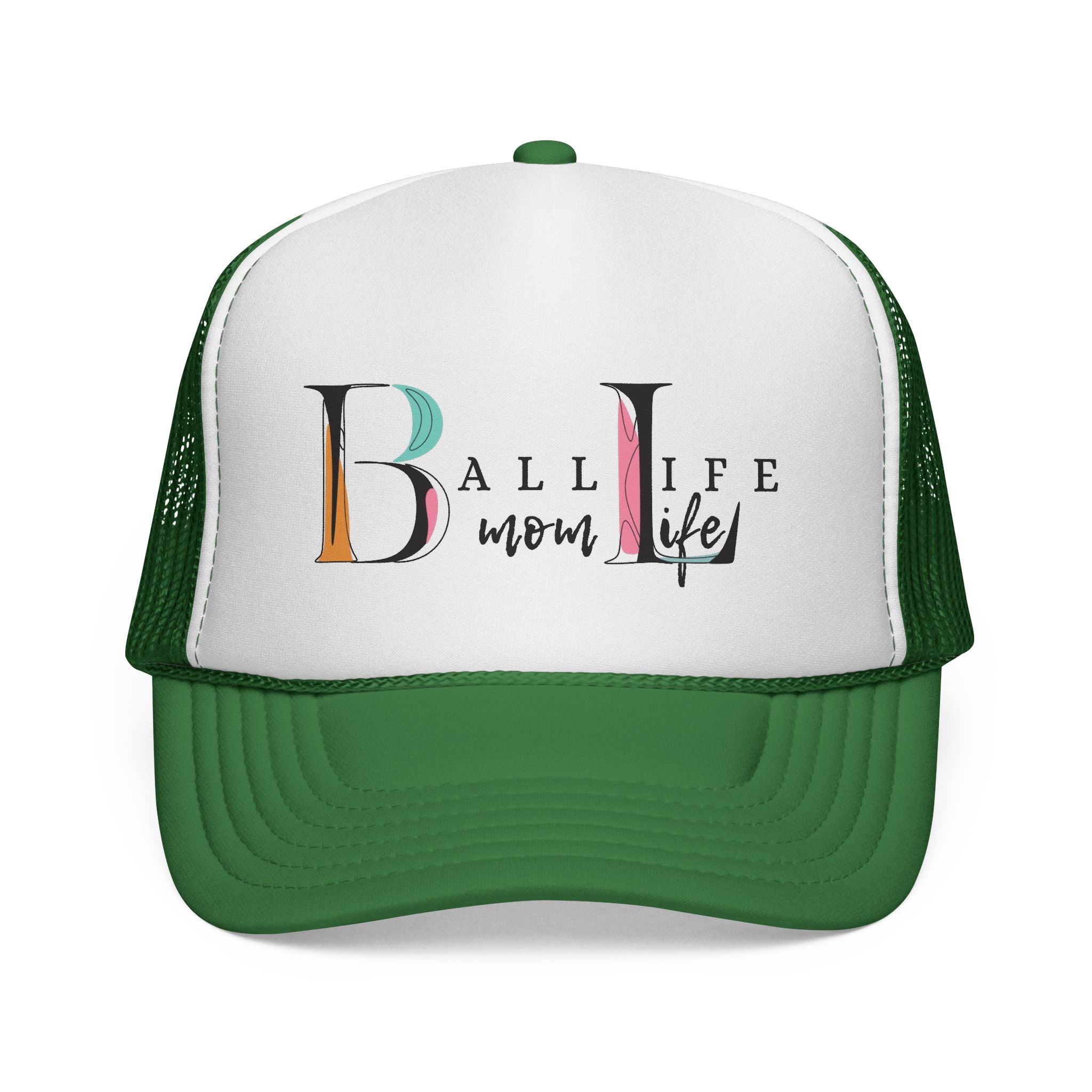 Ball Life Mom Trucker Cap — Colorful Script Logo Sports Mom Hat