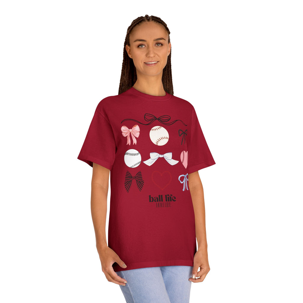 Baseball Bow Graphic Tee — "Ball Life" Bows & Heart Sports Shirt
