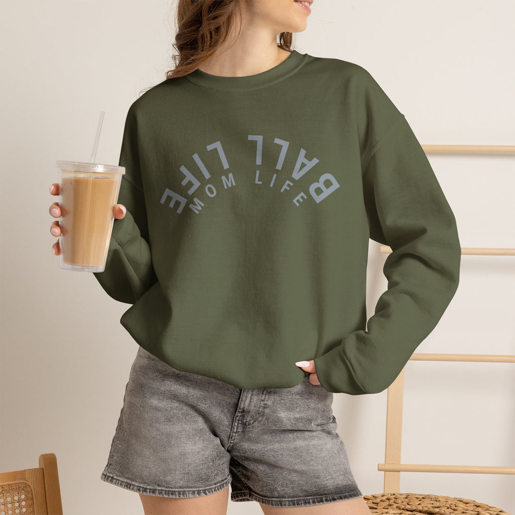 Crewneck Sweatshirt for Mom — Ball Life Mom Life Minimal Athletic Sweatshirt