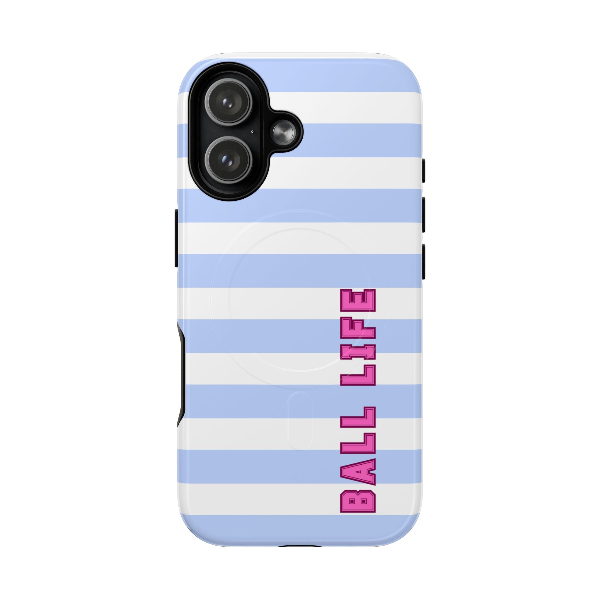 Phone Case — "Ball Life is Mom Life" Magnetic Tough Case Blue Stripes Pink Font
