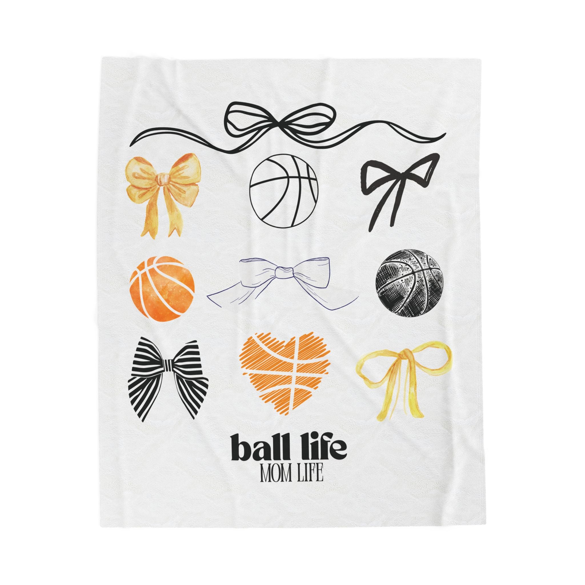 Velveteen Plush Blanket - Basketball Mom Throw with Bows & Hearts