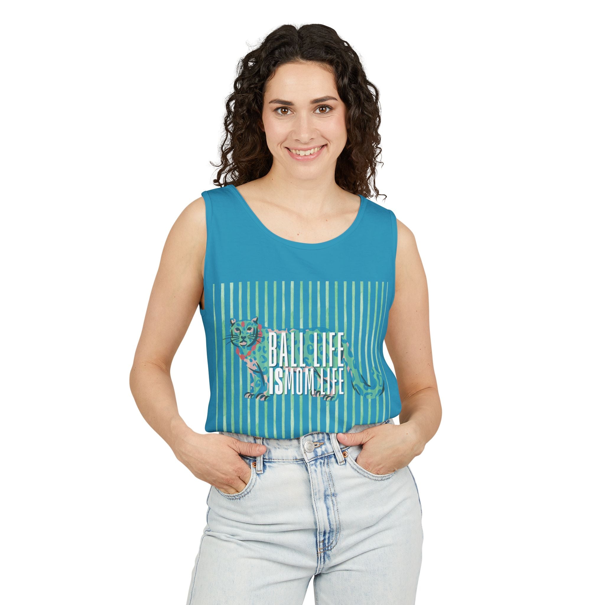Tank Top — Vintage Leopard Ball Life is Mom Life Graphic