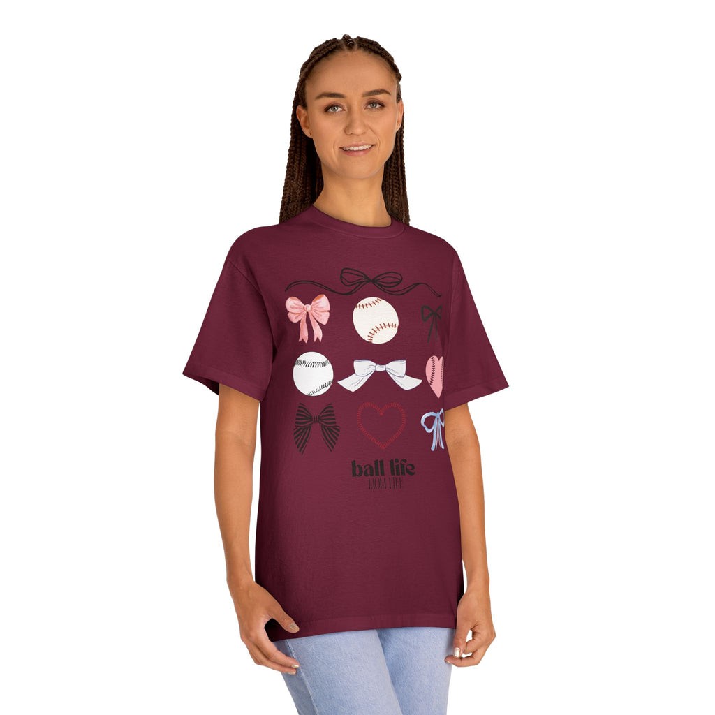 Baseball Bow Graphic Tee — "Ball Life" Bows & Heart Sports Shirt