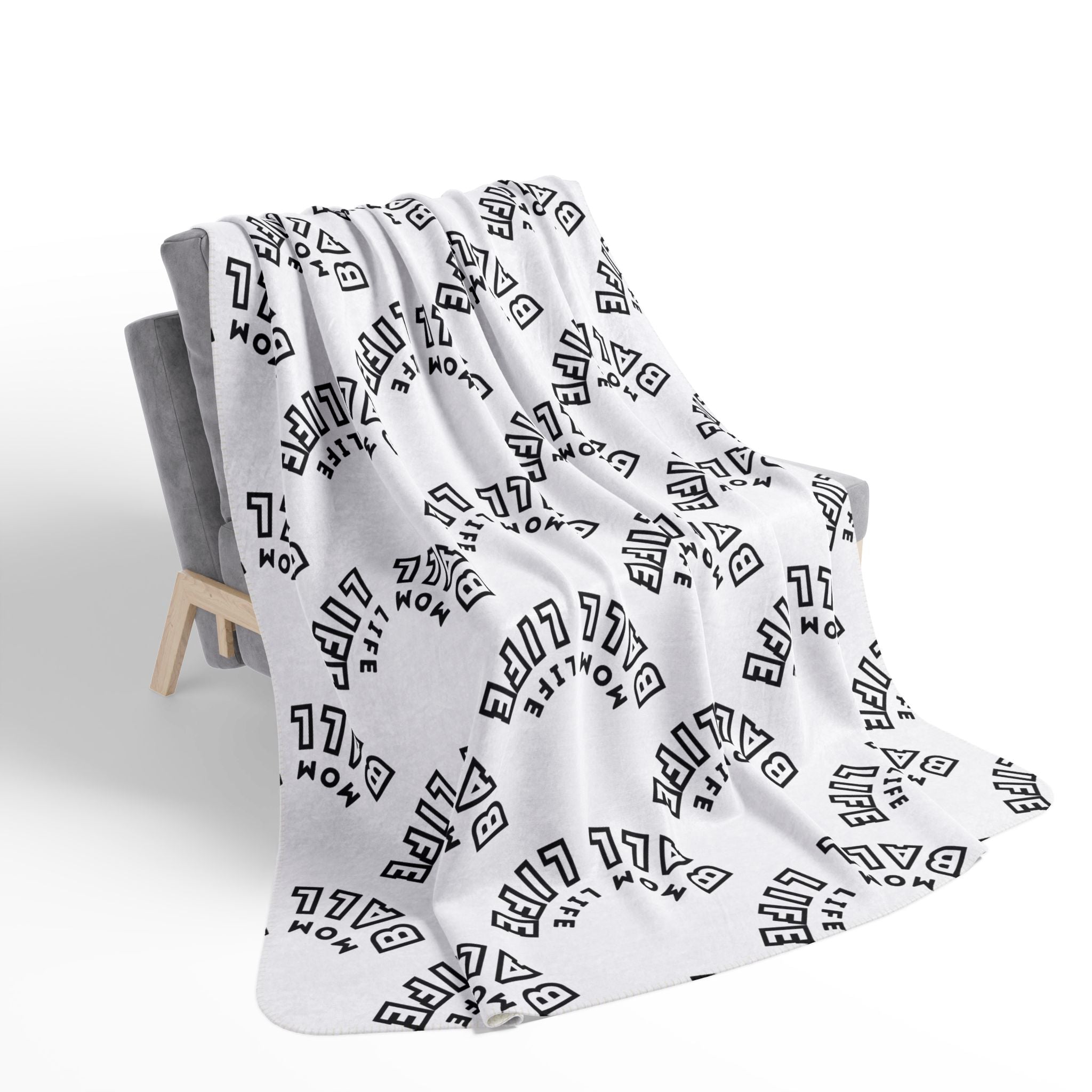 Fleece & Sherpa Blanket Repeating Typography — Mom Life Ball Life Cozy Fleece Throw for Game Day