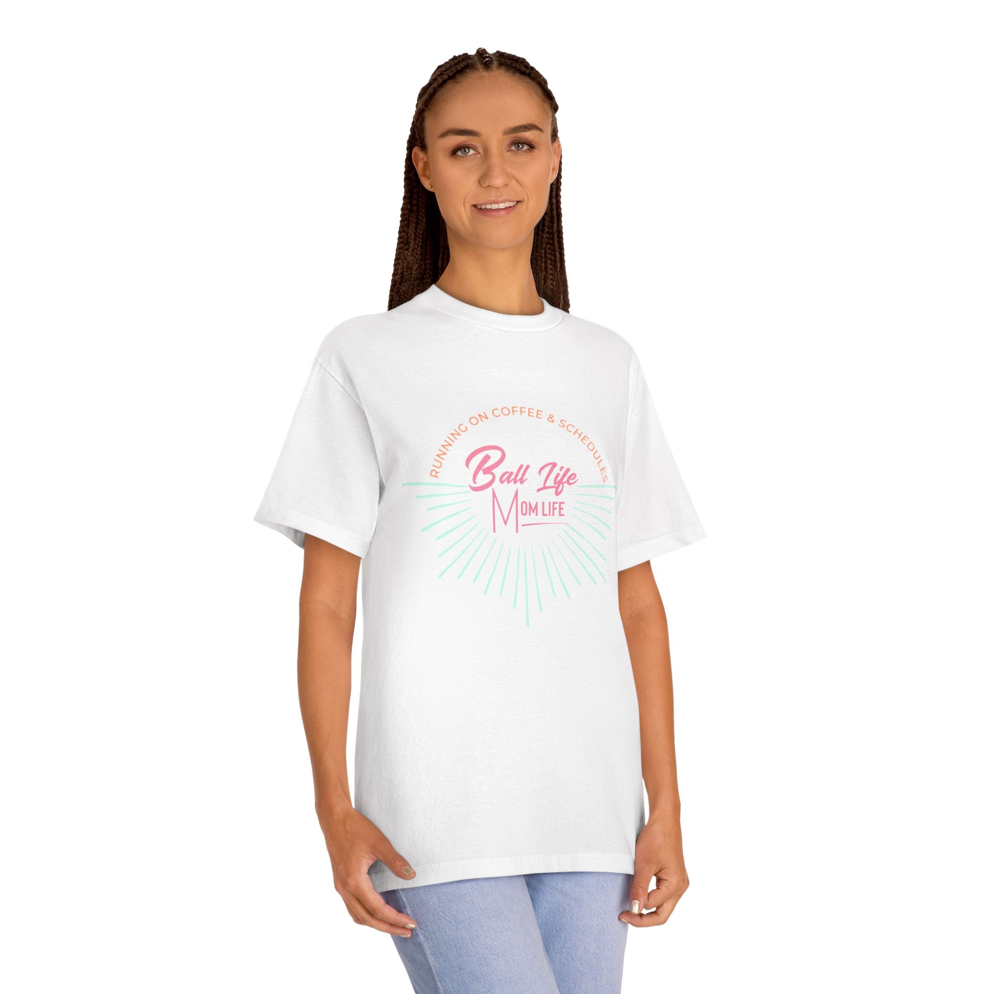 Ball Life Mom Life Graphic Tee — Running on Coffee & Schedules Retro Vibe
