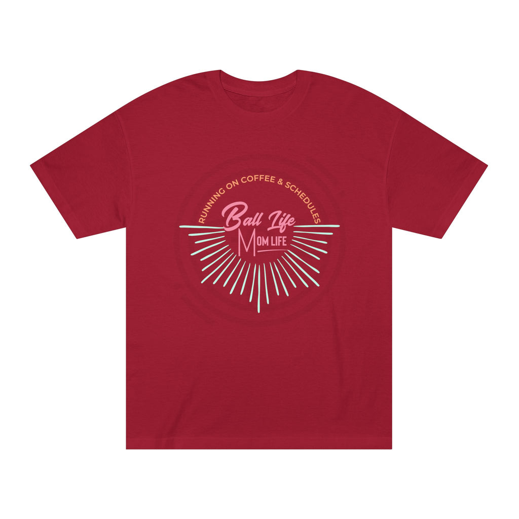 Ball Life Mom Life Graphic Tee — Running on Coffee & Schedules Retro Vibe