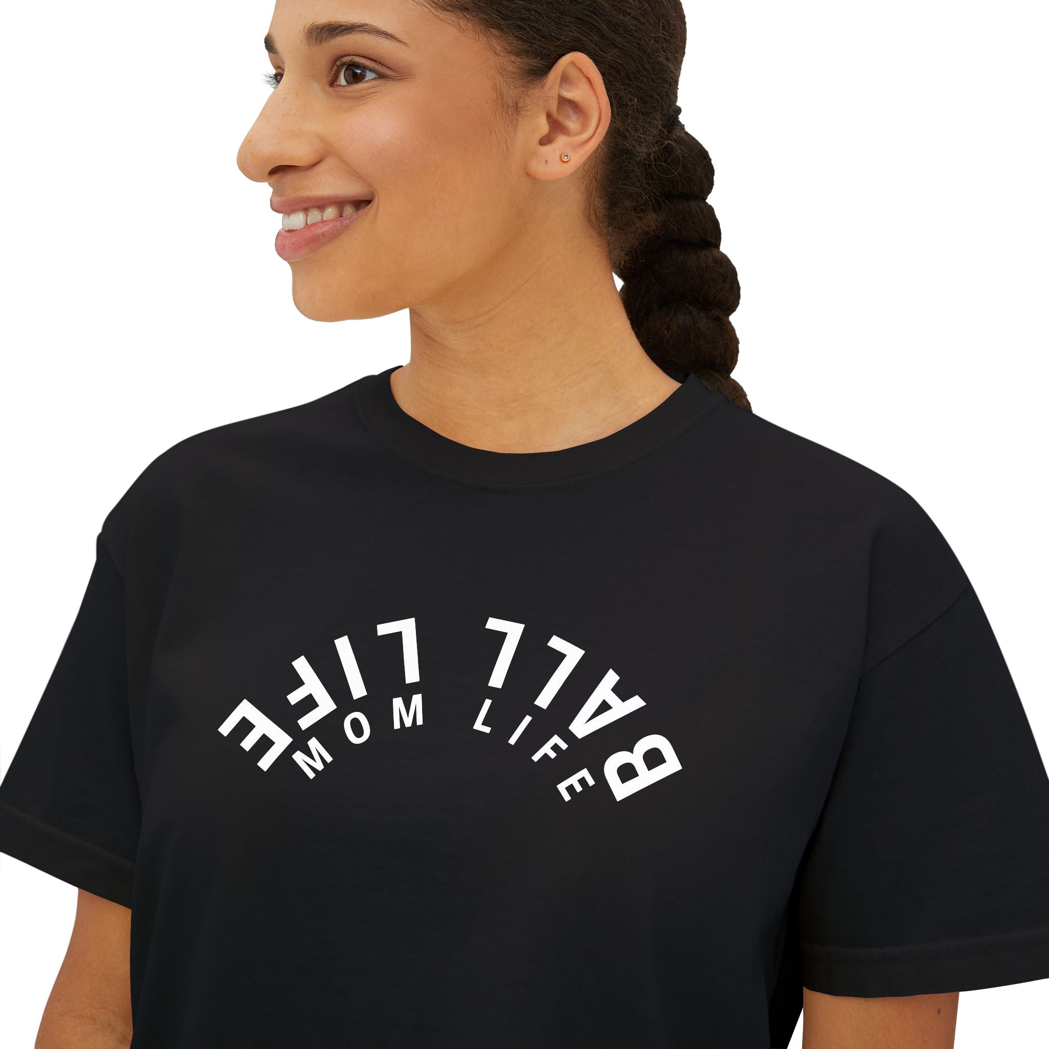 Boxy Tee — Ball Life Mom Life Upside Down Logo Women's Crop T-Shirt