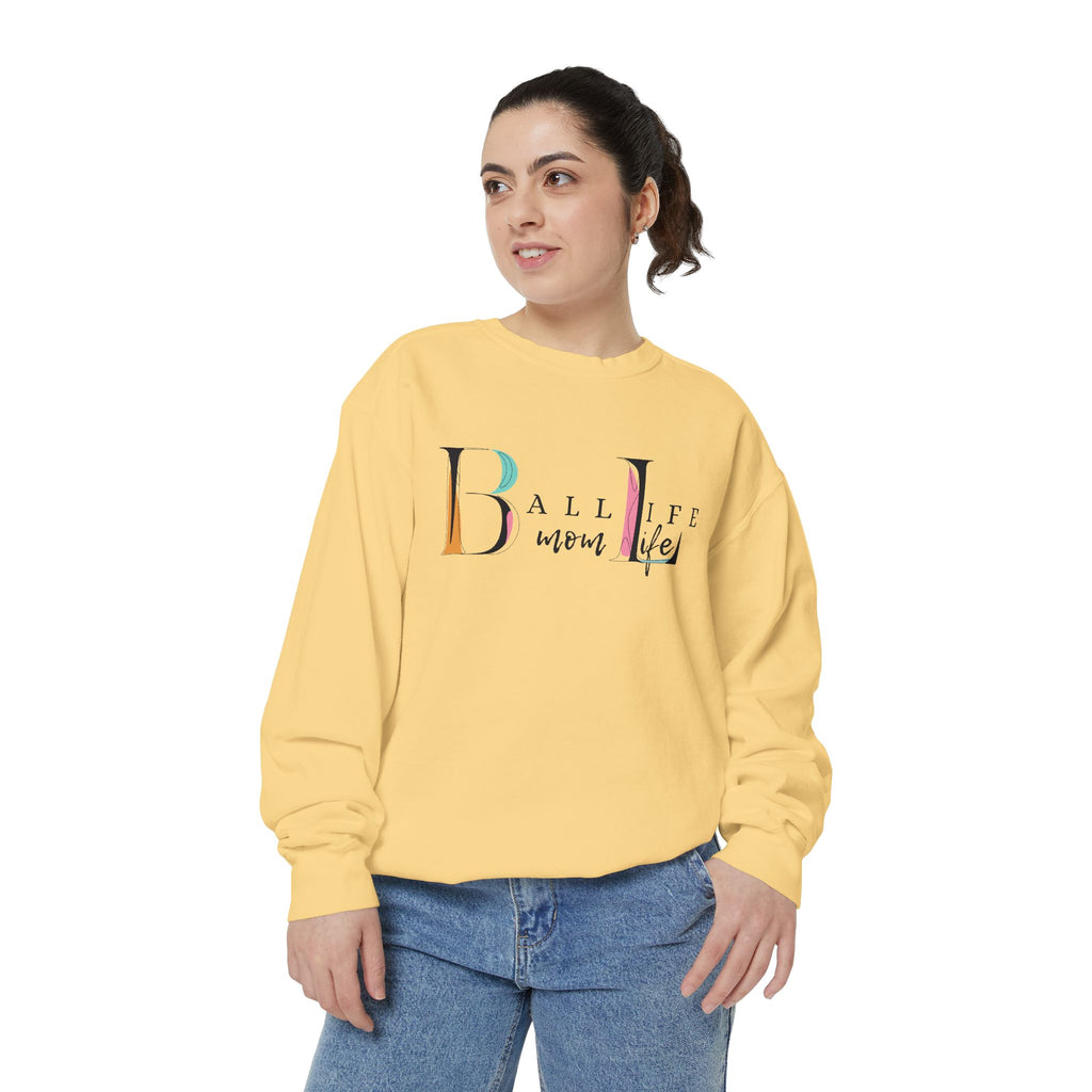 Comfort Colors Crewneck Sweatshirt — Ball Life Mom Life Graphic Game Day Sweatshirt