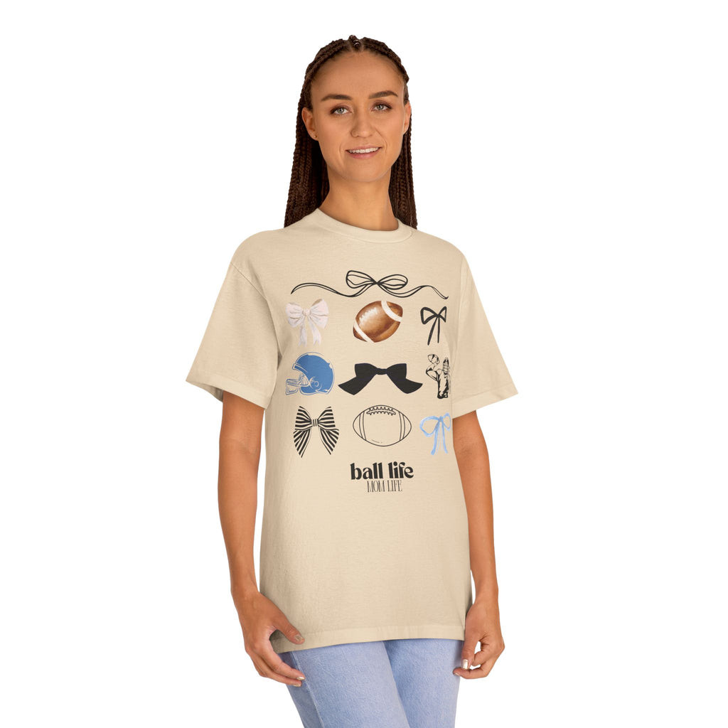 Football Mom Life Tee — Bow & Football Graphic Shirt
