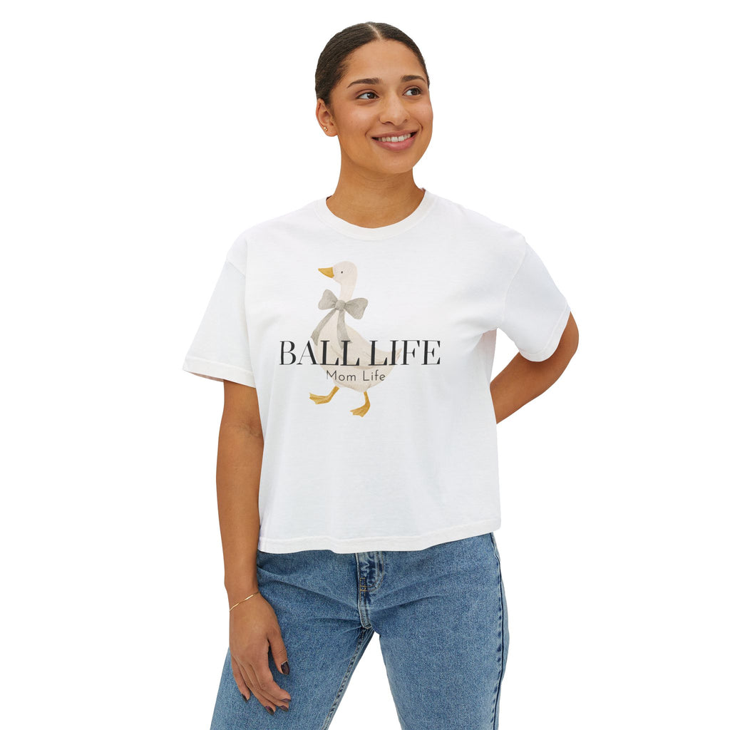Women's Boxy Tee — Ball Life Mom Life Silly Goose Graphic