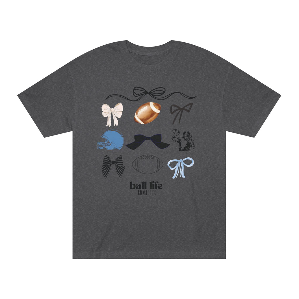 Football Mom Life Tee — Bow & Football Graphic Shirt