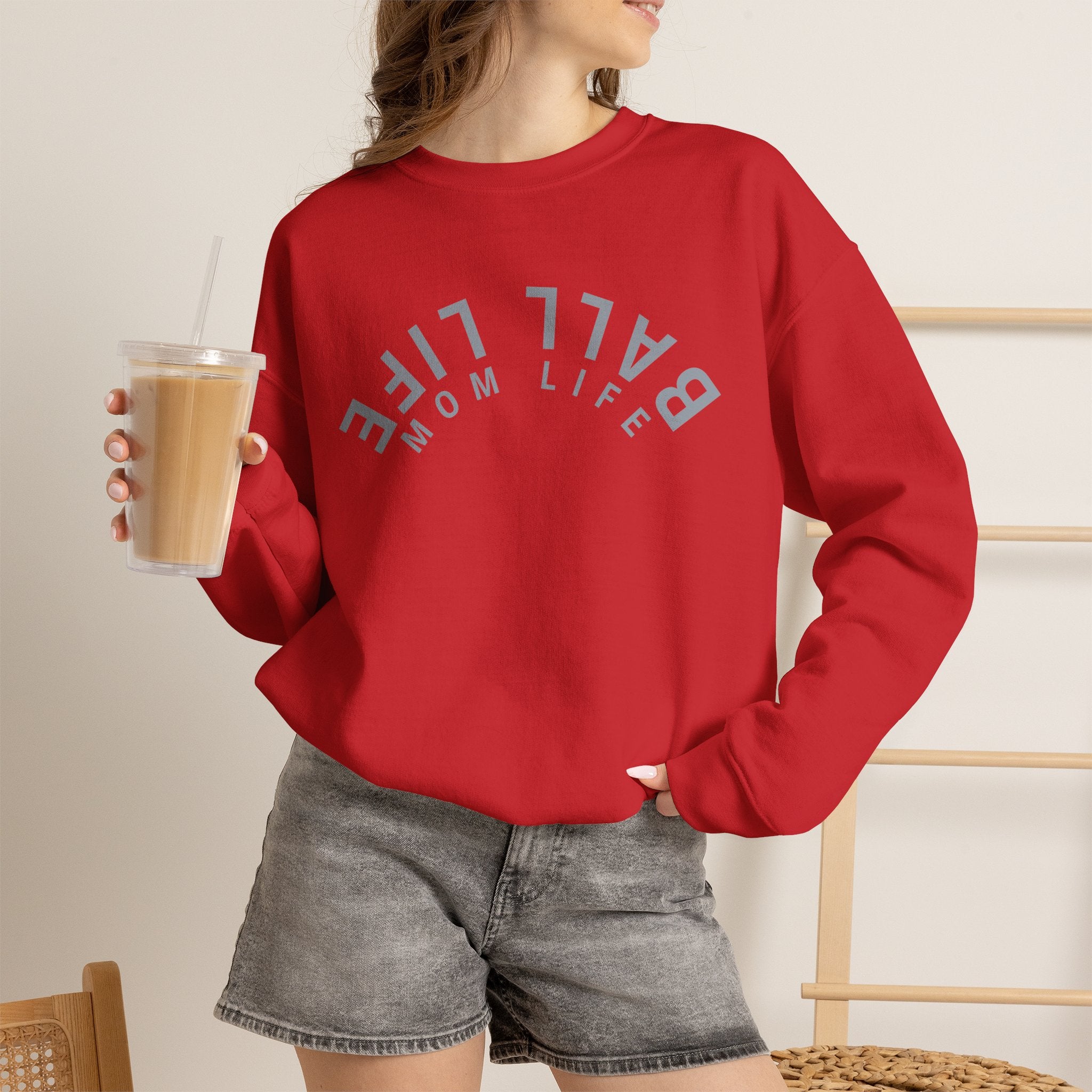 Crewneck Sweatshirt for Mom — Ball Life Mom Life Minimal Athletic Sweatshirt
