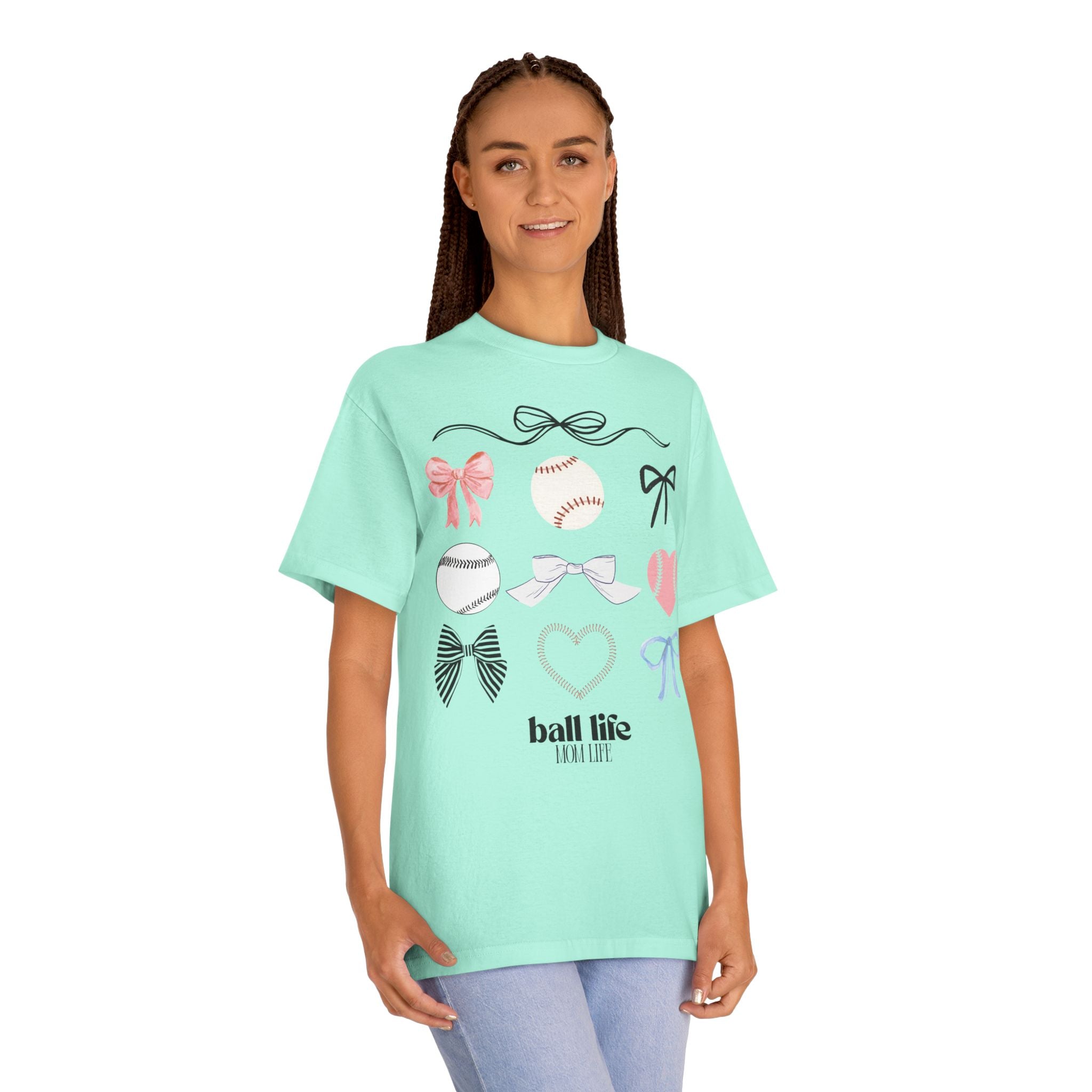 Baseball Bow Graphic Tee — "Ball Life" Bows & Heart Sports Shirt