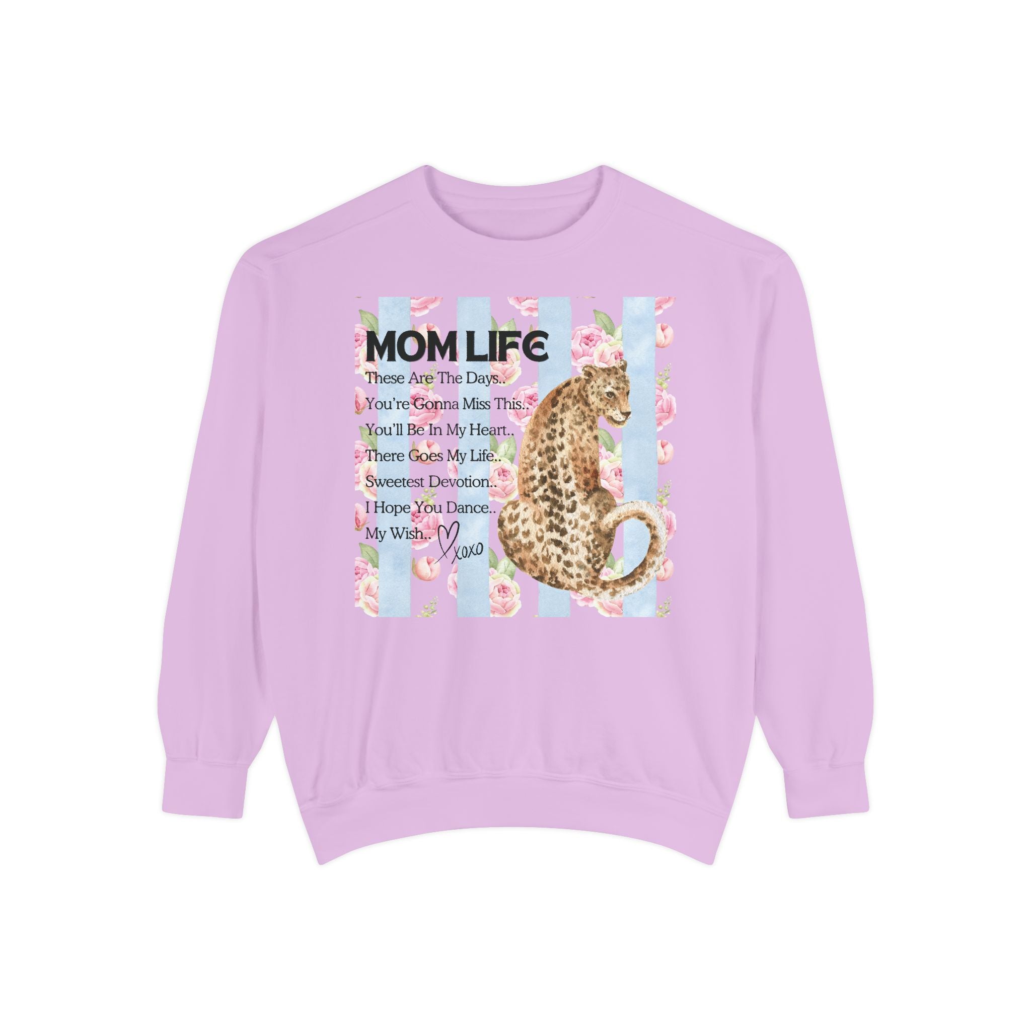 Mom Life Leopard Print Sweatshirt - Floral Striped Song Title Crewneck