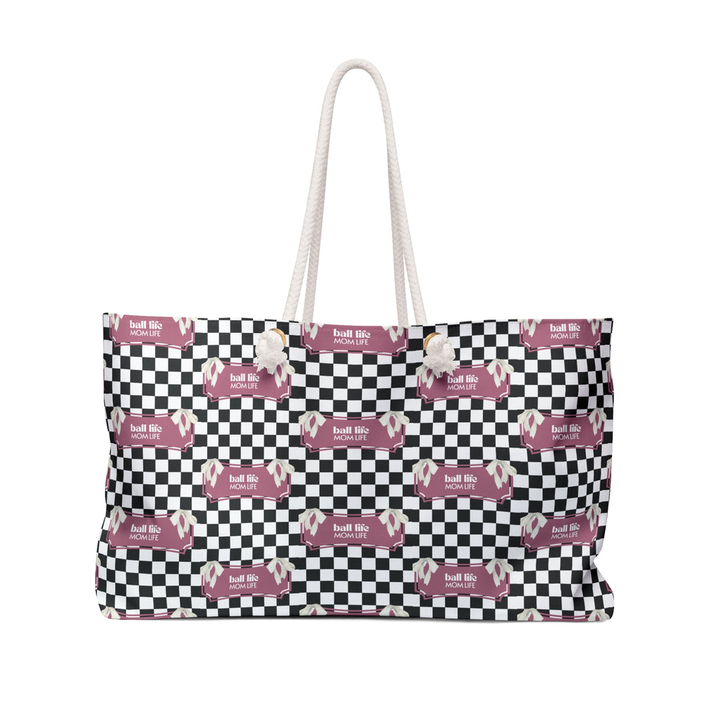 Checkered Weekender Tote Bag - Ball Life Mom Life Bag