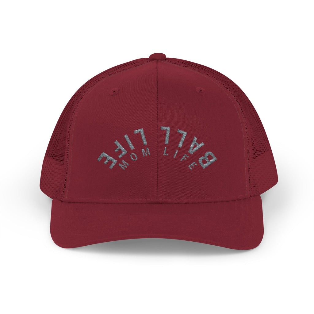 Embroidered Upside Down Snapback Trucker Cap - Ball Life Mom Life Hat