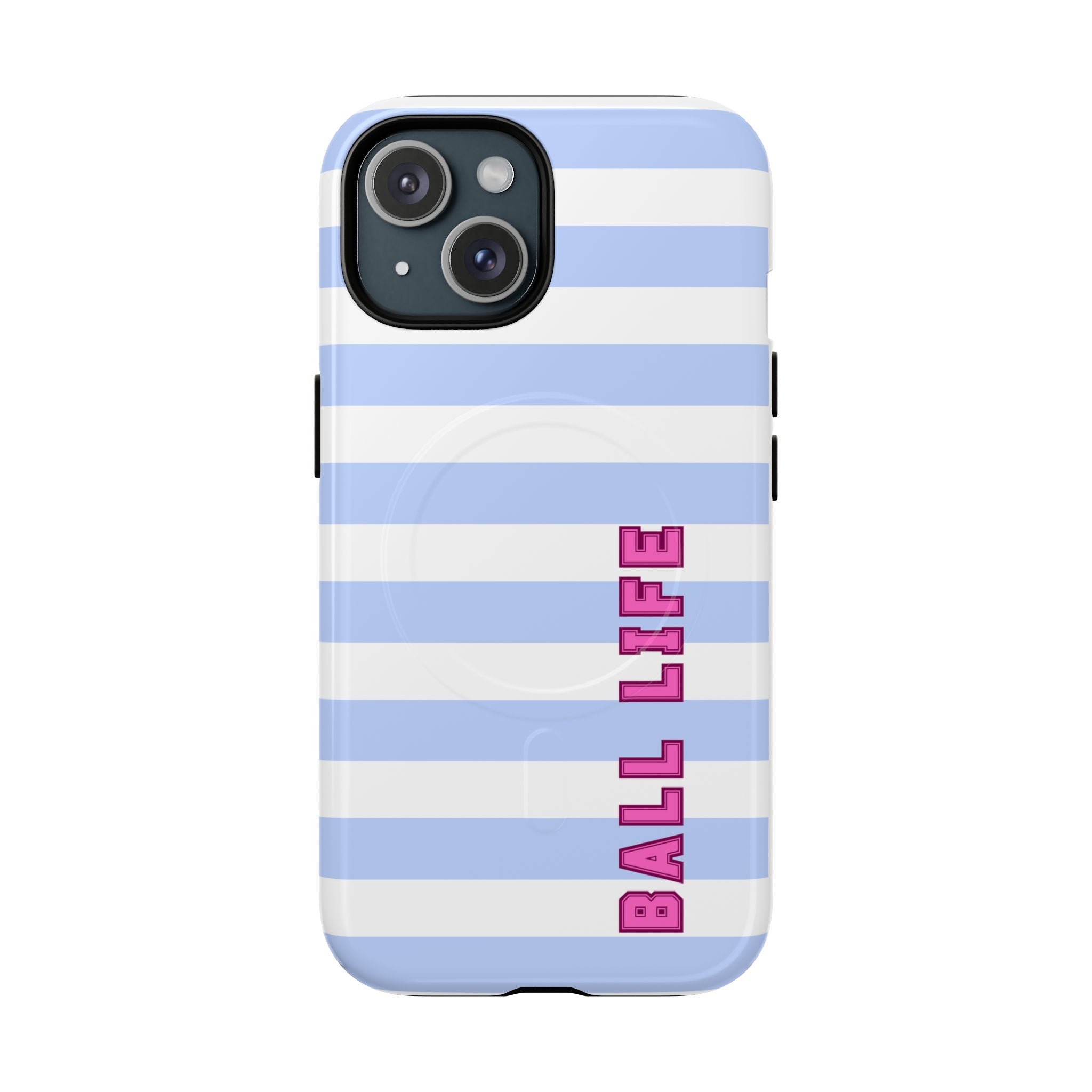 Phone Case — "Ball Life is Mom Life" Magnetic Tough Case Blue Stripes Pink Font