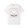Baseball Mom T‑Shirt — "Ball Life Mom Life" Heart Stitch Design