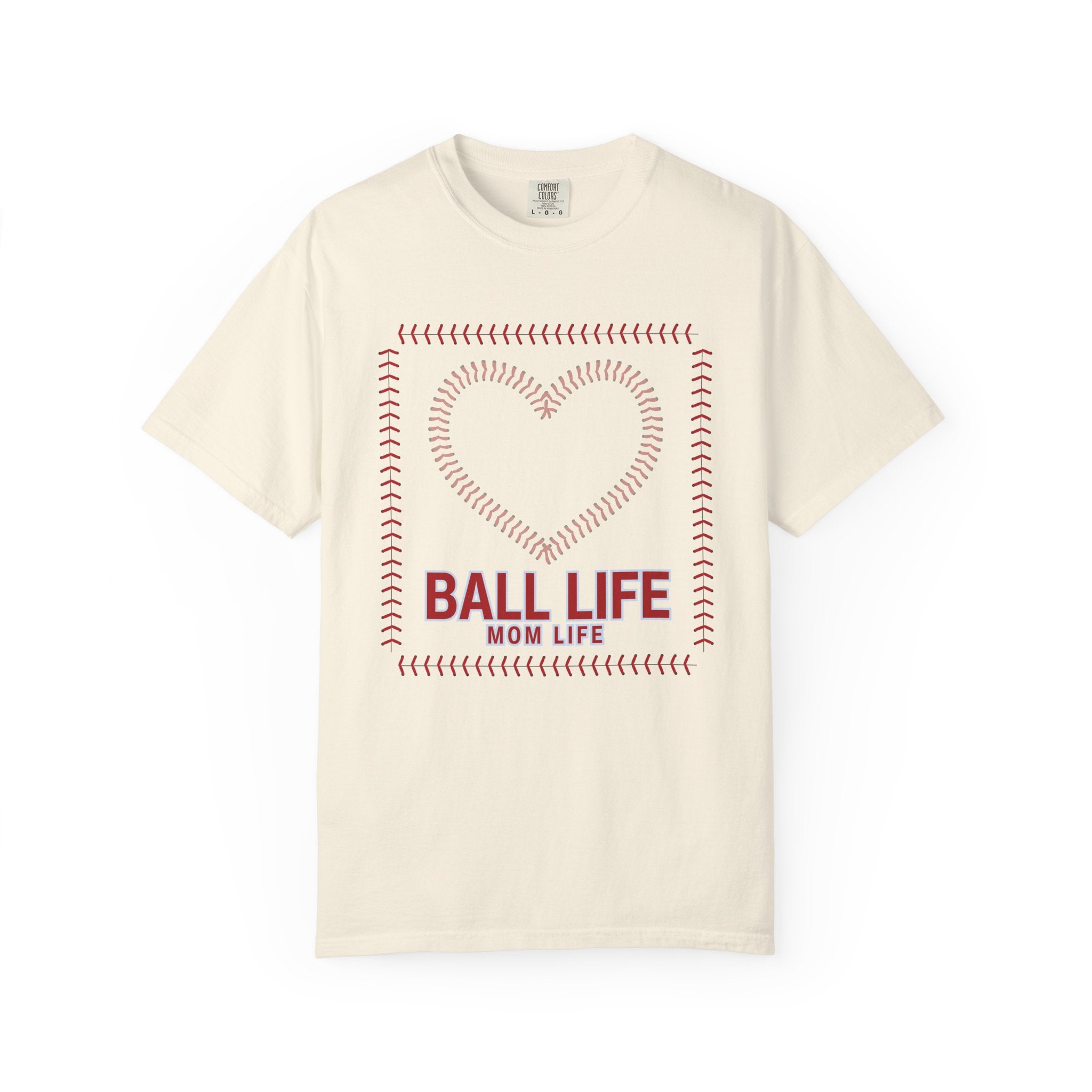 Baseball Mom T‑Shirt — "Ball Life Mom Life" Heart Stitch Design