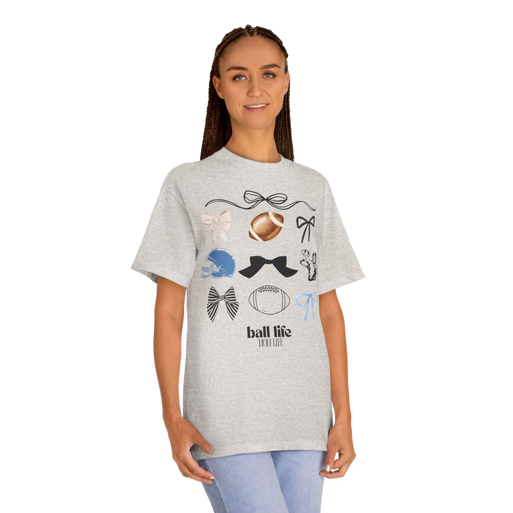 Football Mom Life Tee — Bow & Football Graphic Shirt