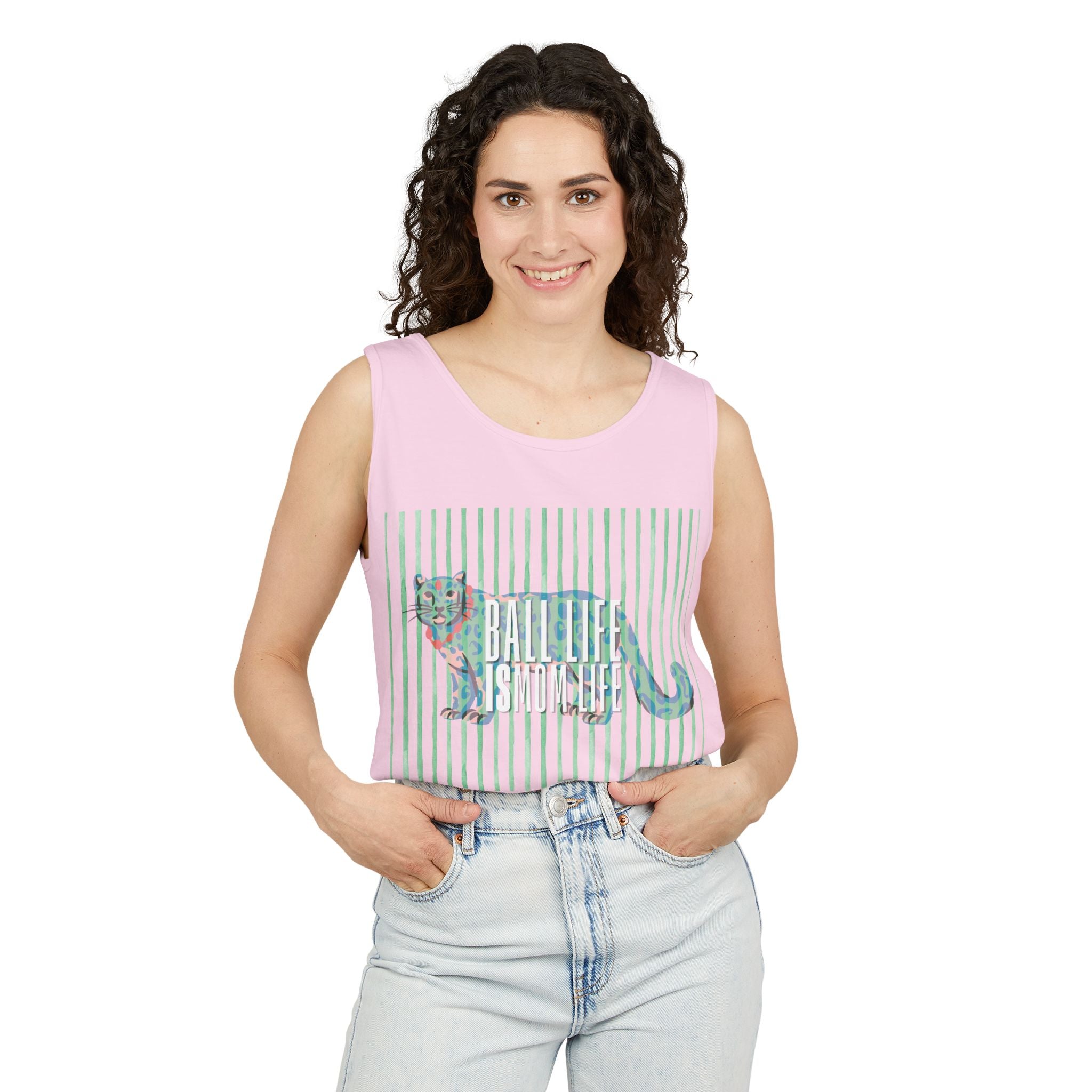 Tank Top — Vintage Leopard Ball Life is Mom Life Graphic