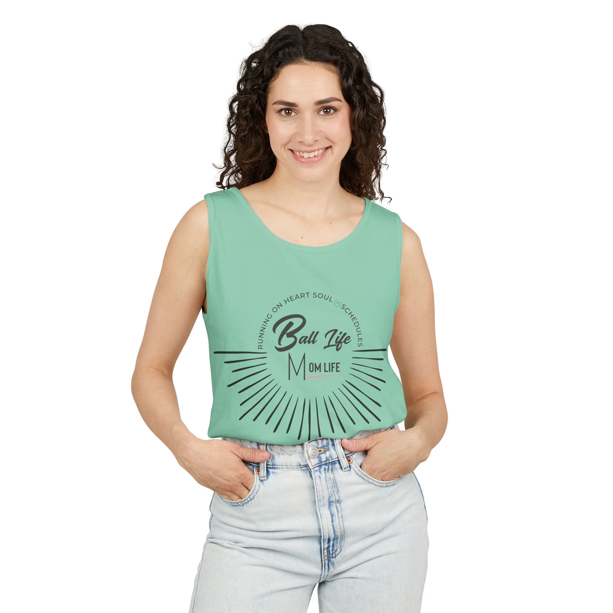 Tank Top — Ball Life Mom Life Retro Sunburst Graphic